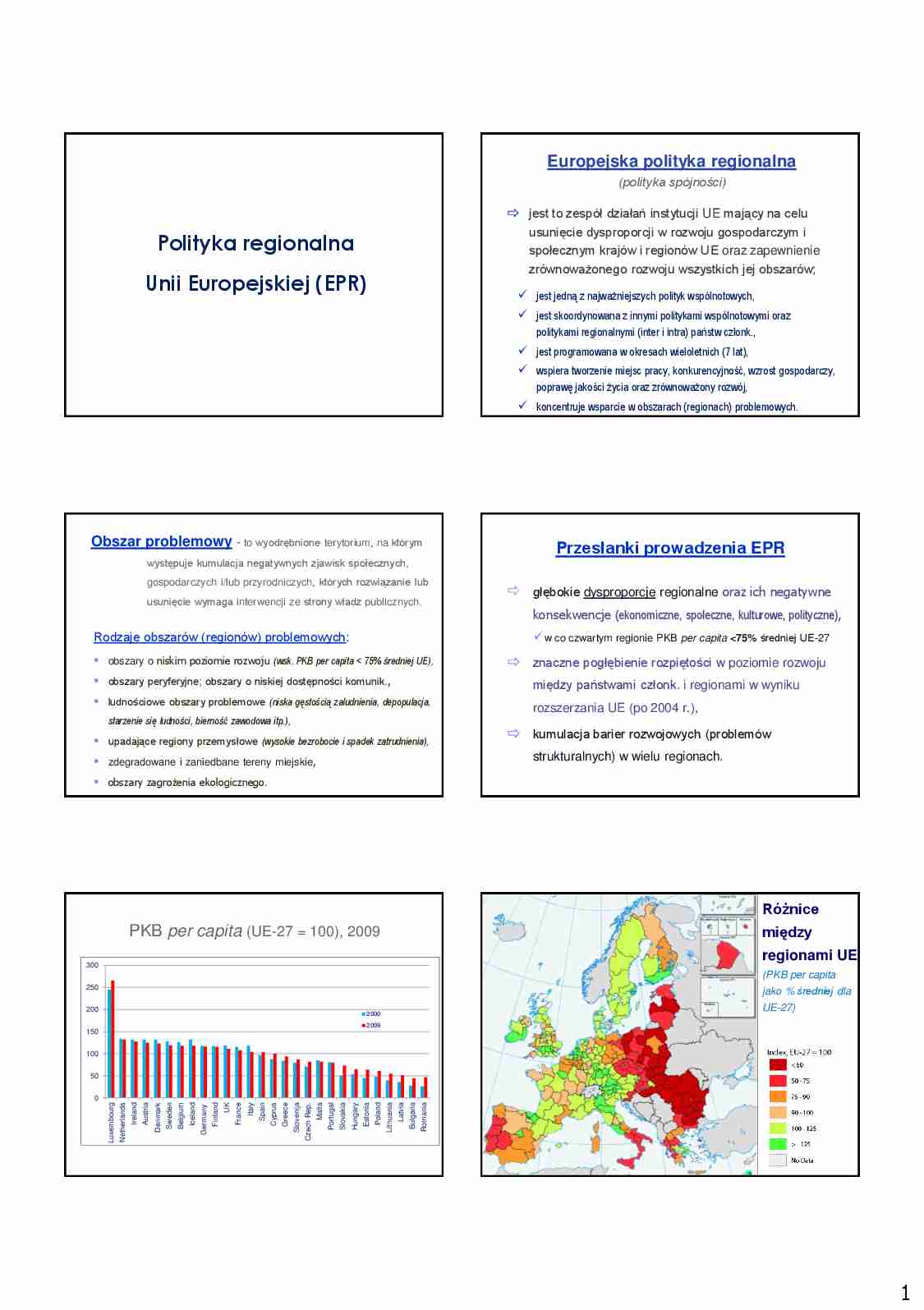 Wykład z gospodarki regionalnej: Polityka regionalna UE - strona 1