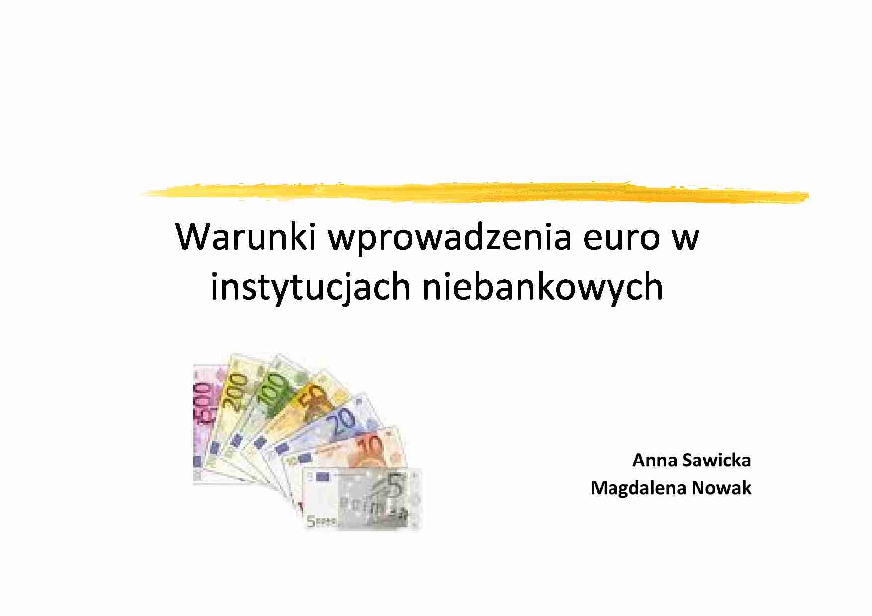 Warunki wprowadzania euro w instytucjach niebankowych - wykład z korporacji finansowych - strona 1