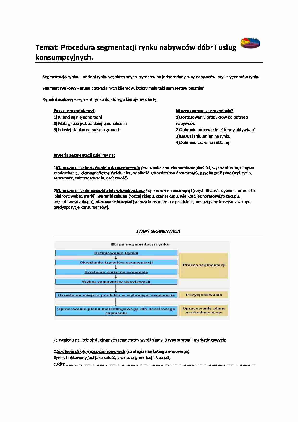 Procedura segmentacji rynku nabywców dóbr i usług  konsumpcyjnych - wkład z podstaw marketingu - strona 1
