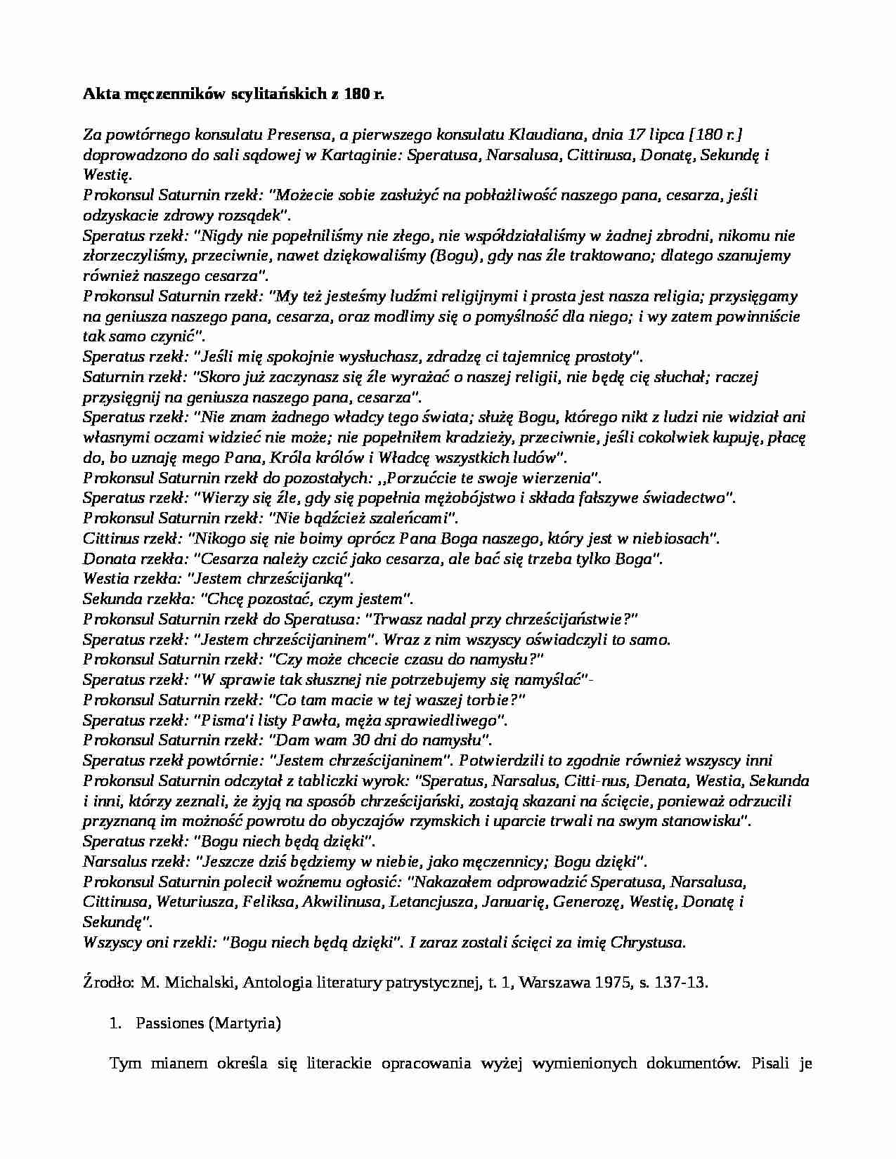 Akta męczenników scylitańskich z 180 r. - strona 1