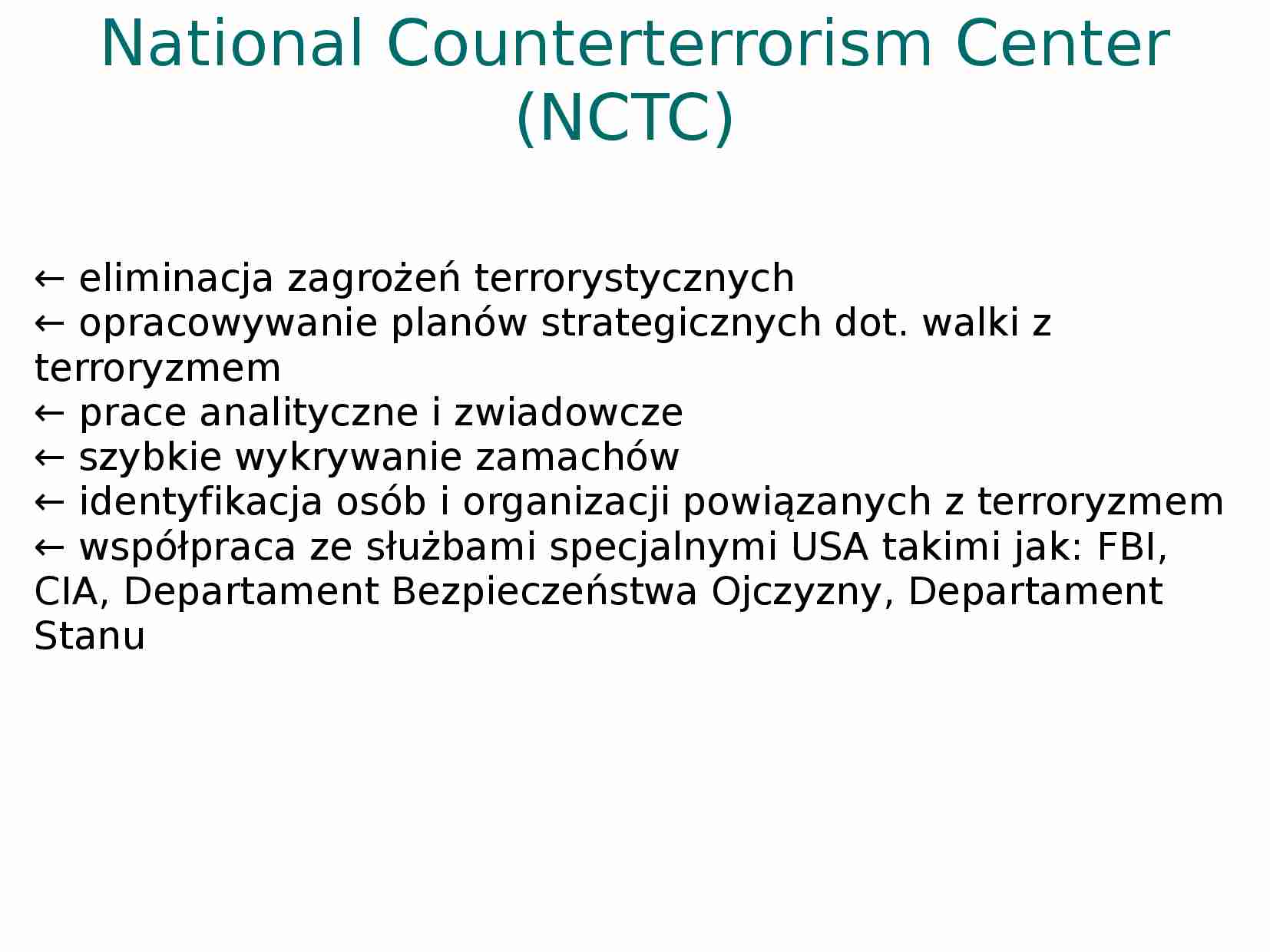 National Counterterrorism Center - prezentacja - strona 1