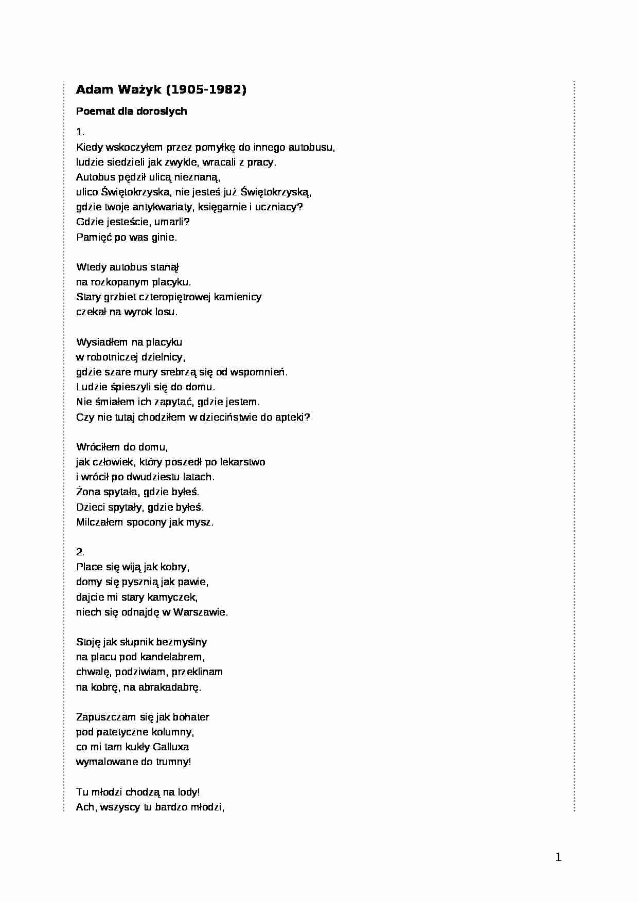 Adam Ważyk - Poemat dla dorosłych - strona 1