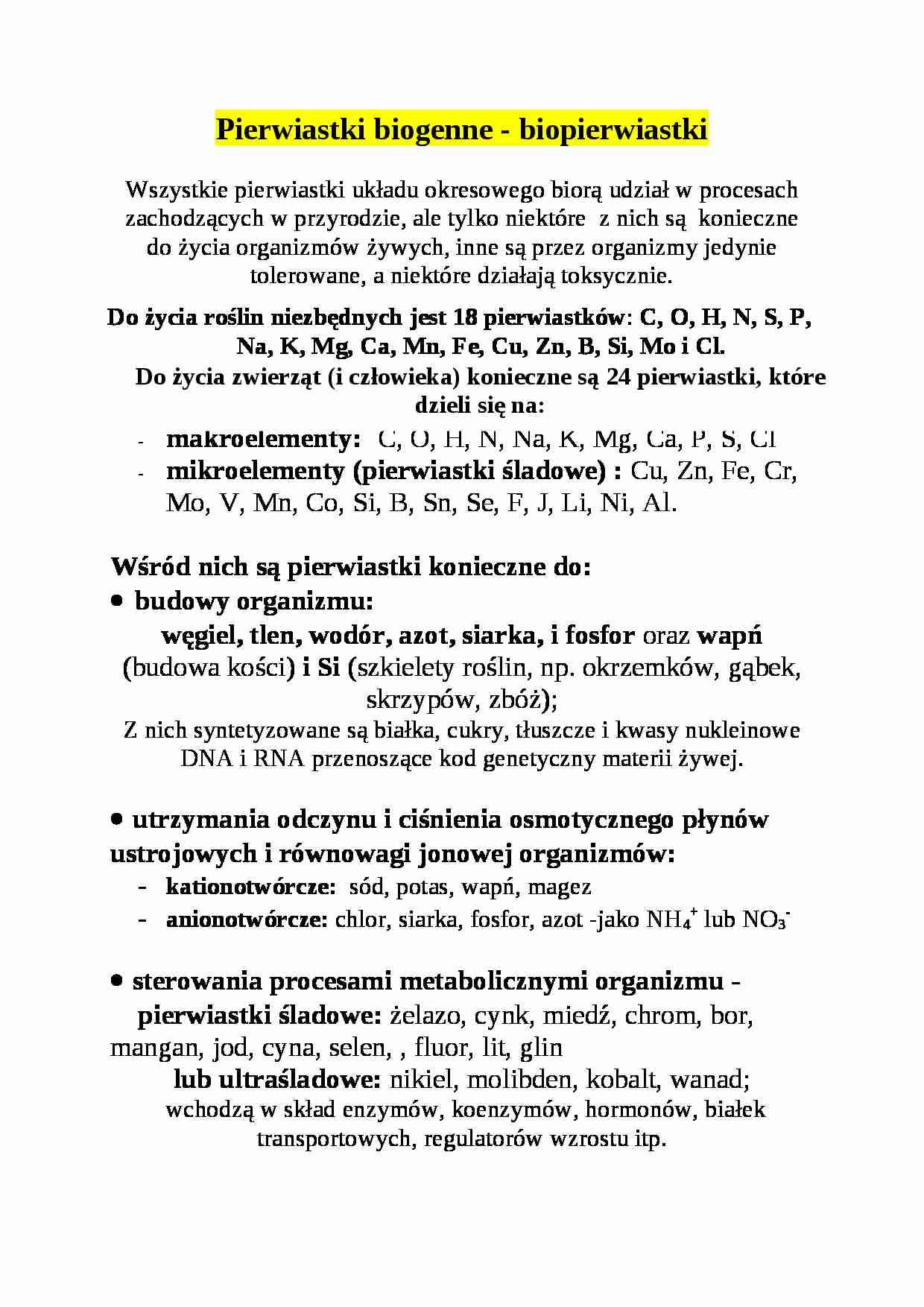 Pierwiastki biogenne - biopierwiastki - strona 1