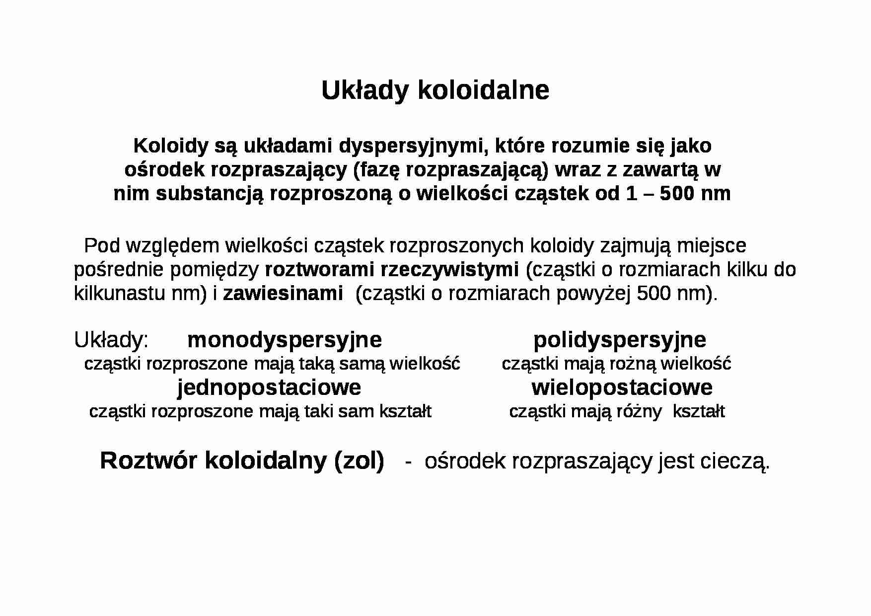 Układy koloidalne - podział - strona 1