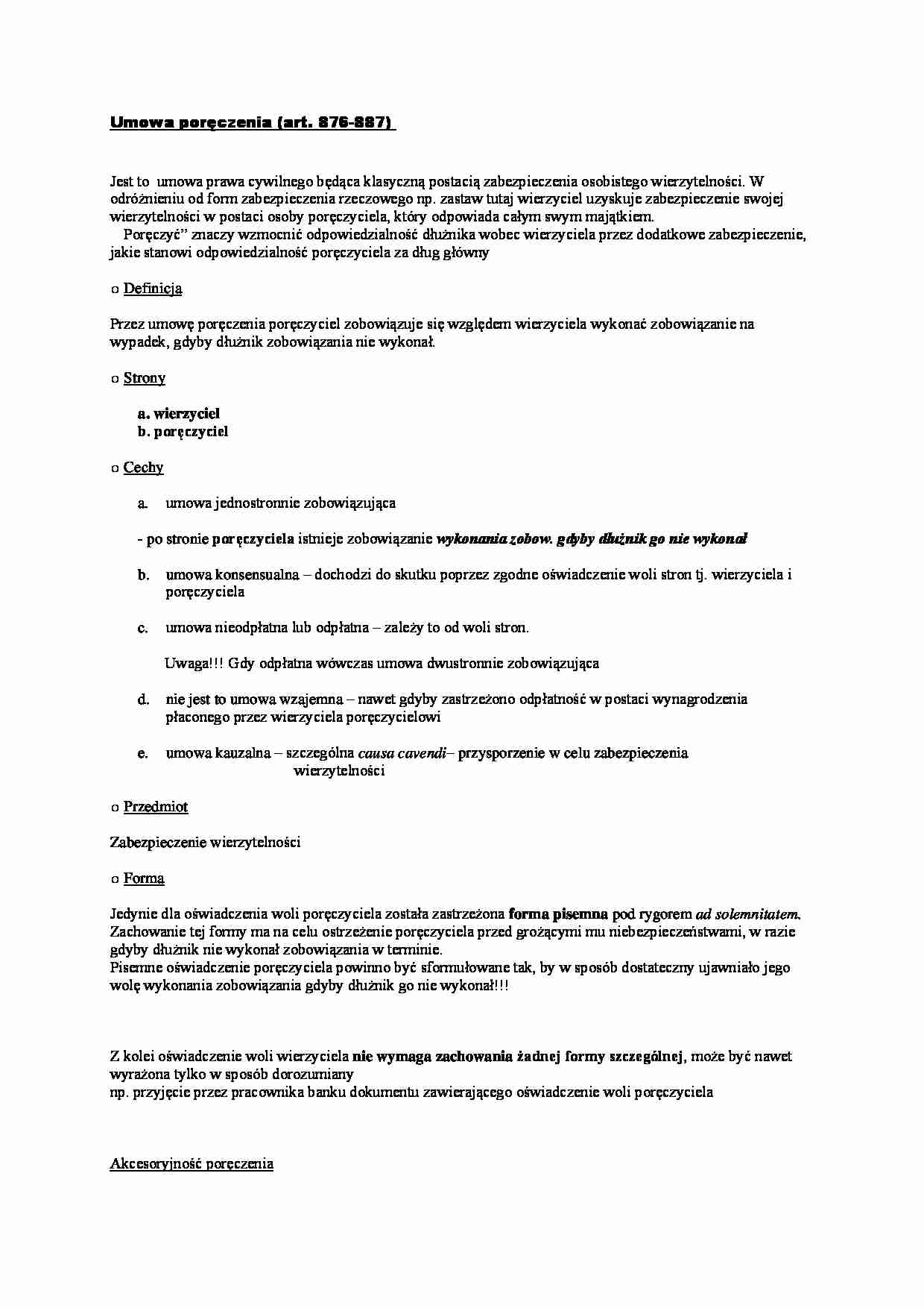 Umowa poręczenia - charakterystyka - strona 1