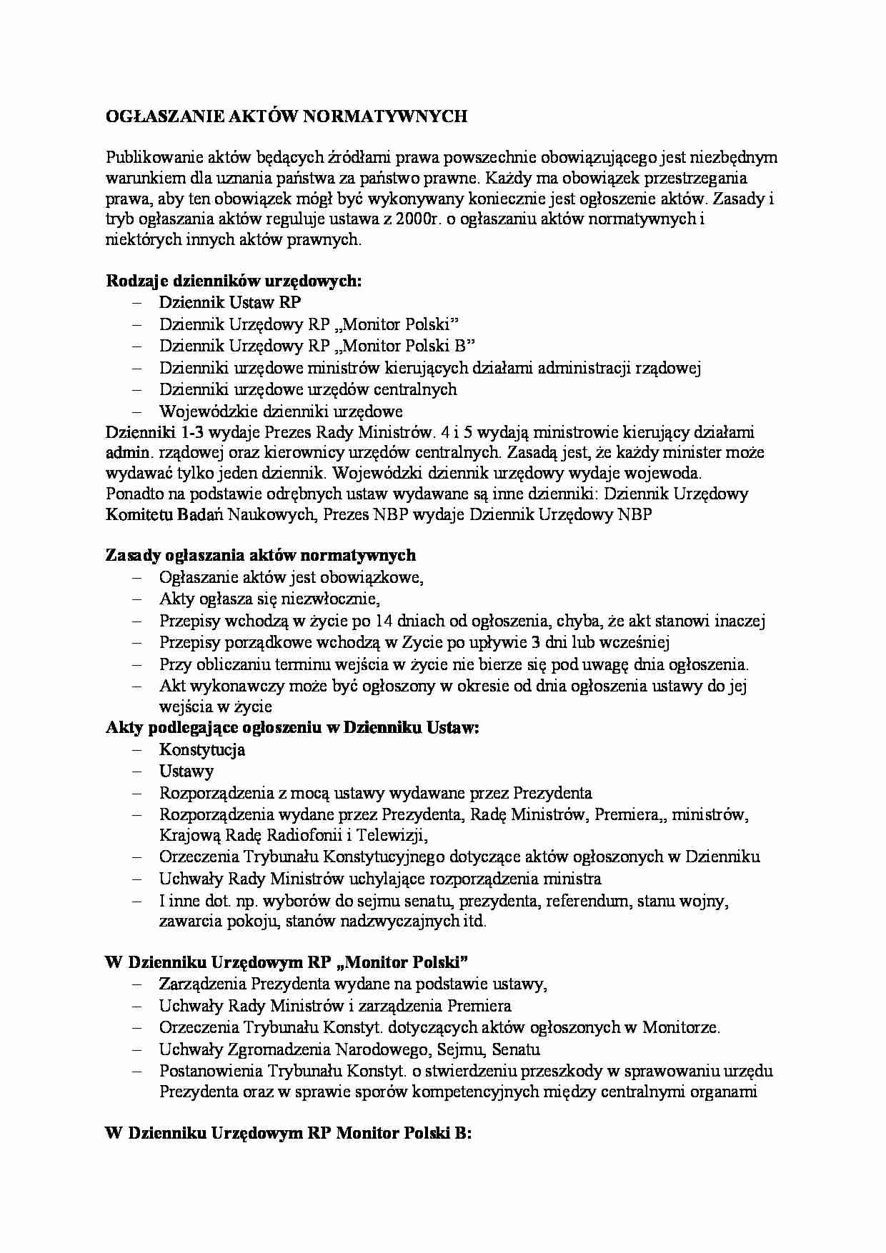 Ogłaszanie aktów normatywnych -  Wojewódzki dziennik urzędowy - strona 1