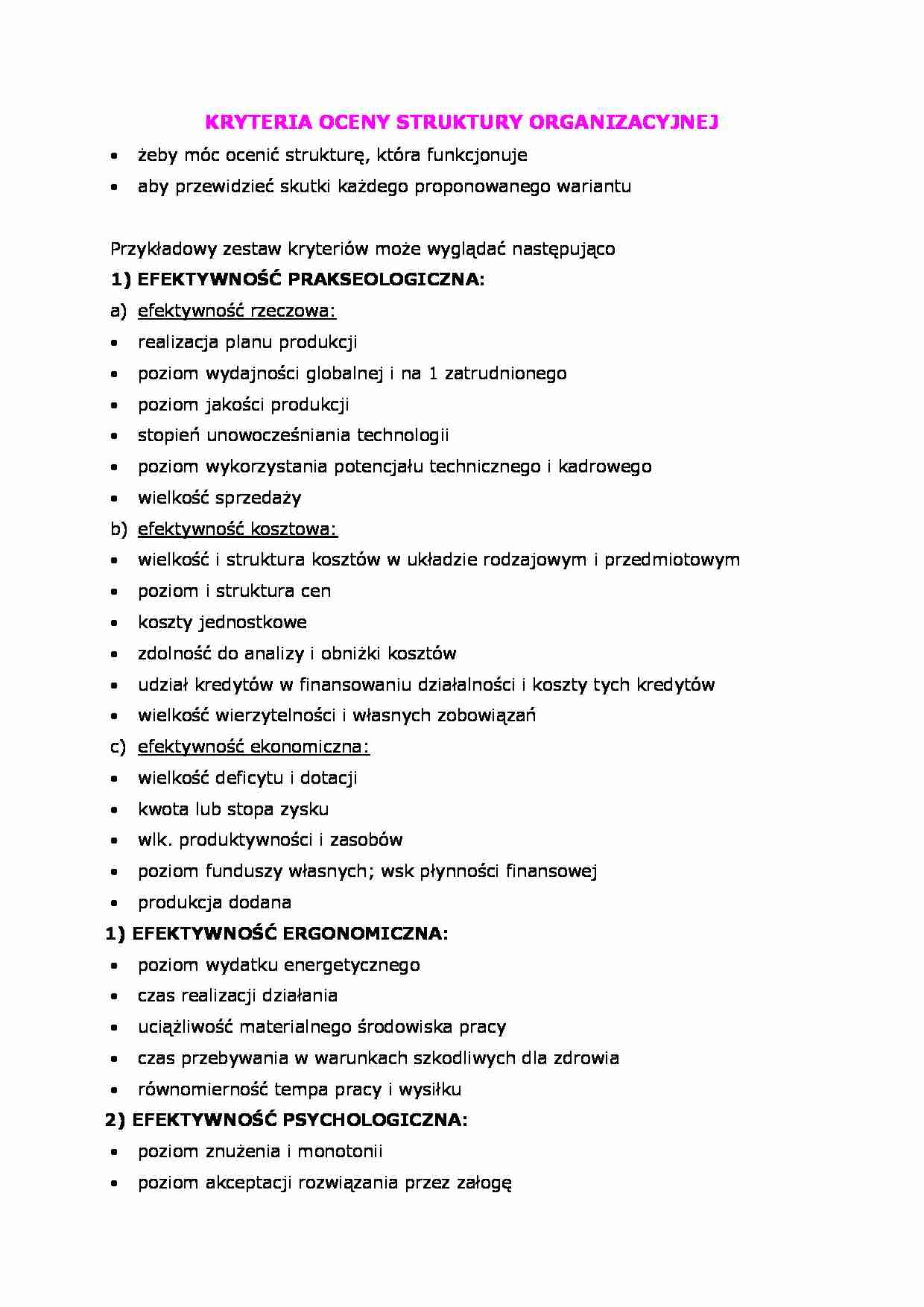 Kryteria oceny struktury organizacyjnej - strona 1