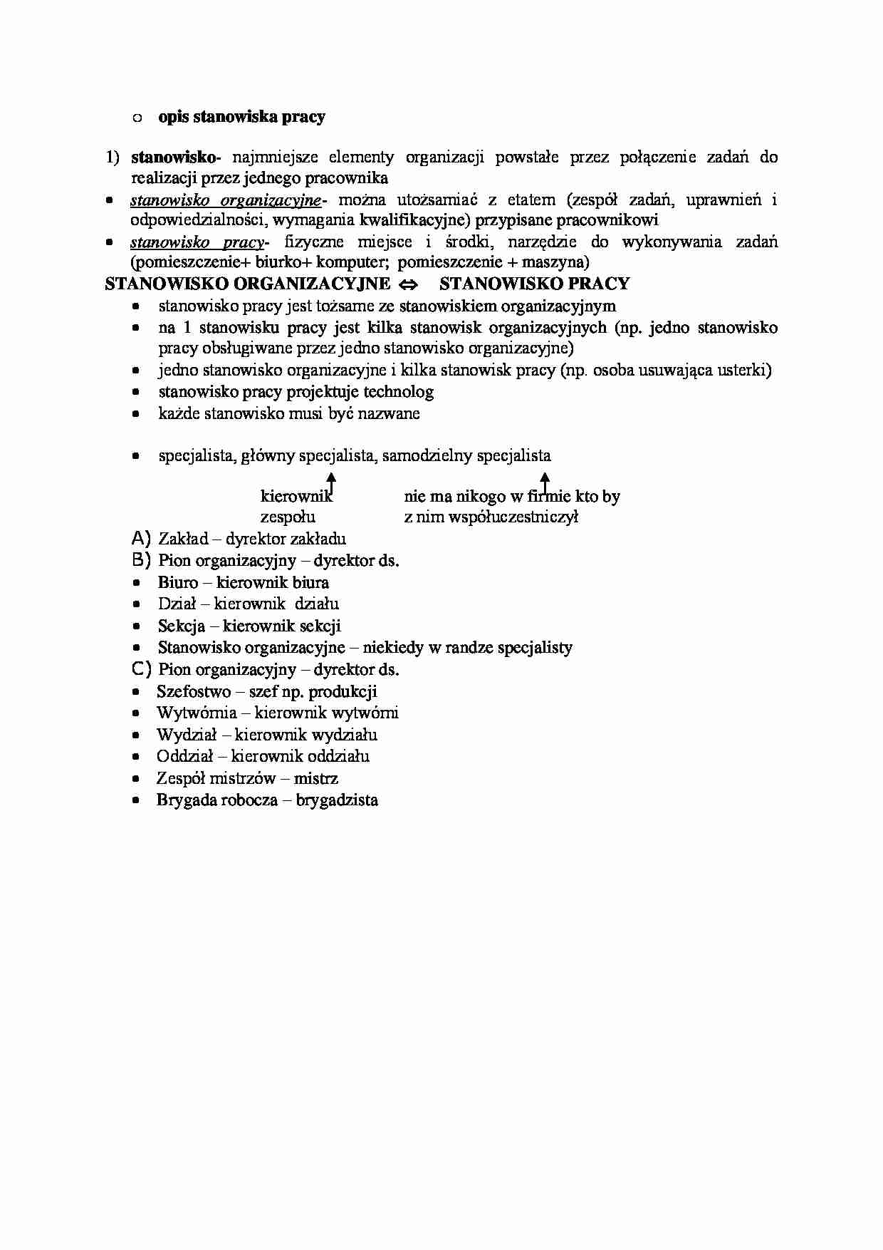 Opis stanowiska pracy - stanowisko organizacyjne - strona 1