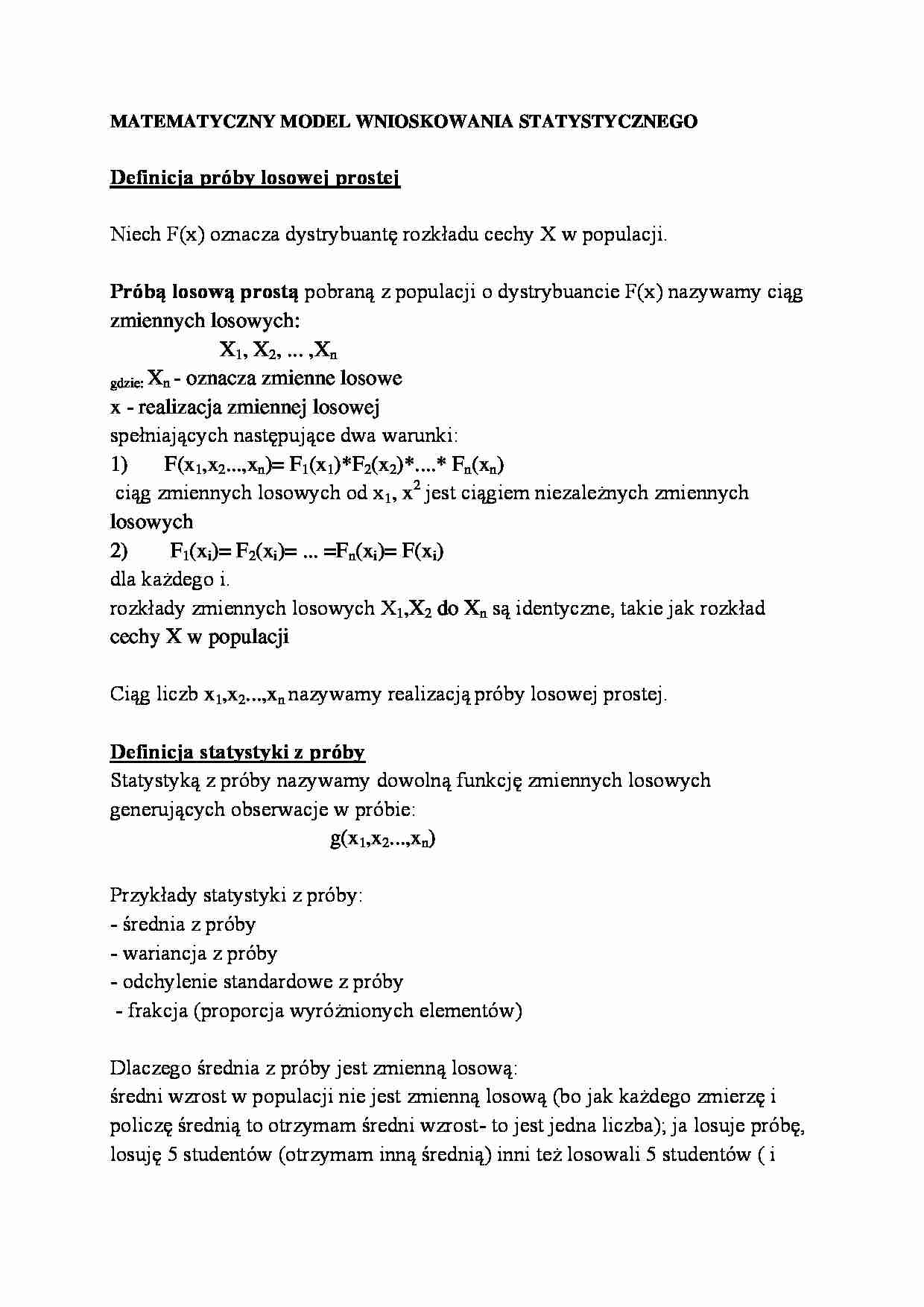 Matematyczny model wnioskowania statystycznego - strona 1