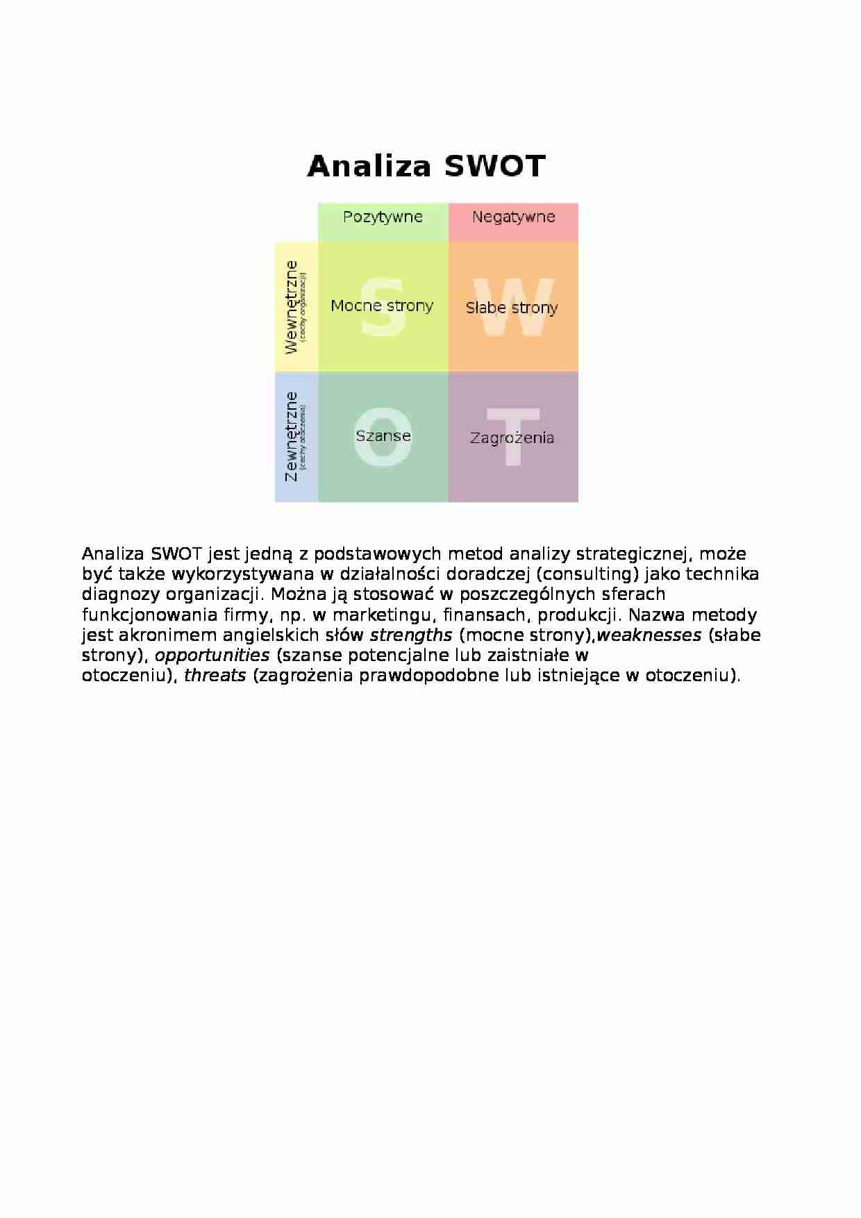 Analiza SWOT - definicja - Analiza strategiczna - strona 1