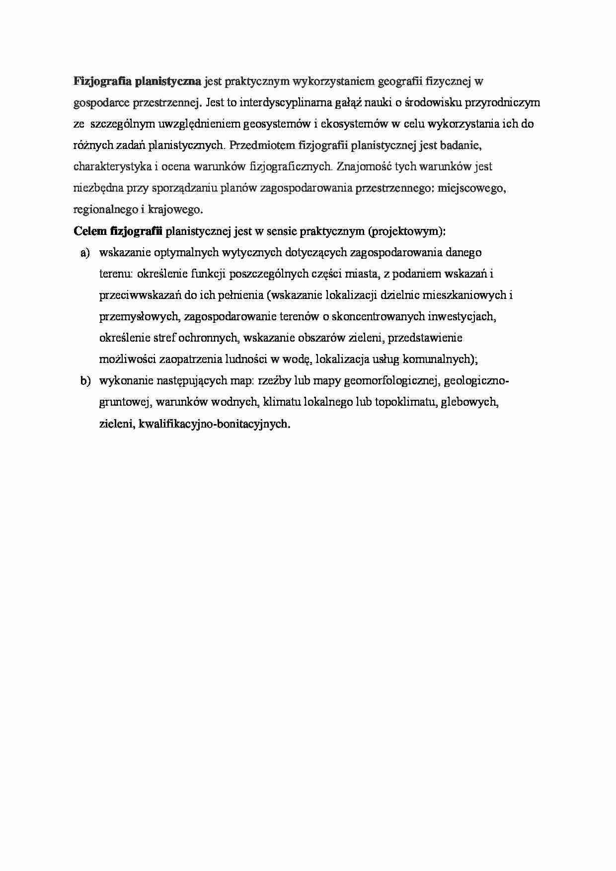 Fizjografia planistyczna i jej cele. - strona 1