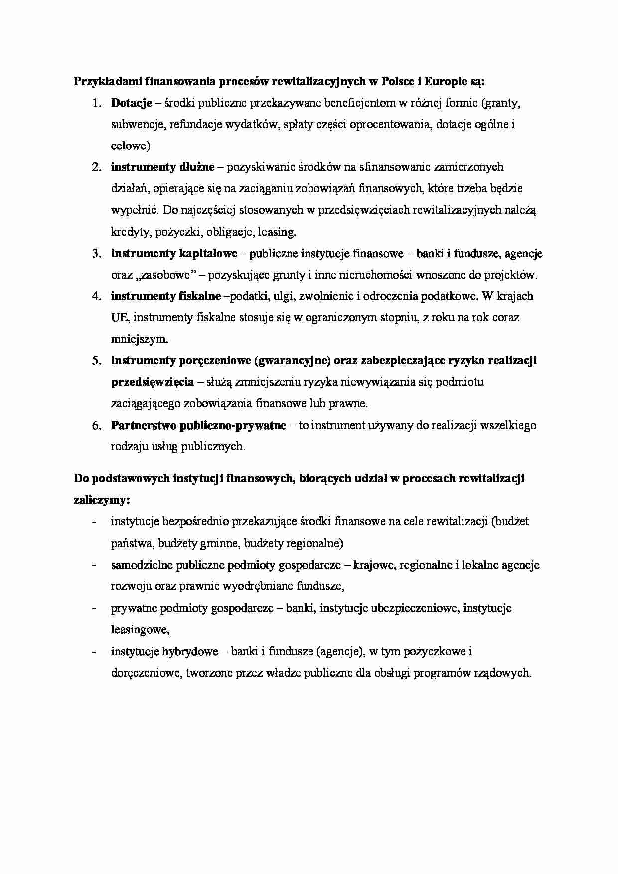 Przykłady finansowania procesów rewitalizacyjnych w Polsce i Europie - strona 1