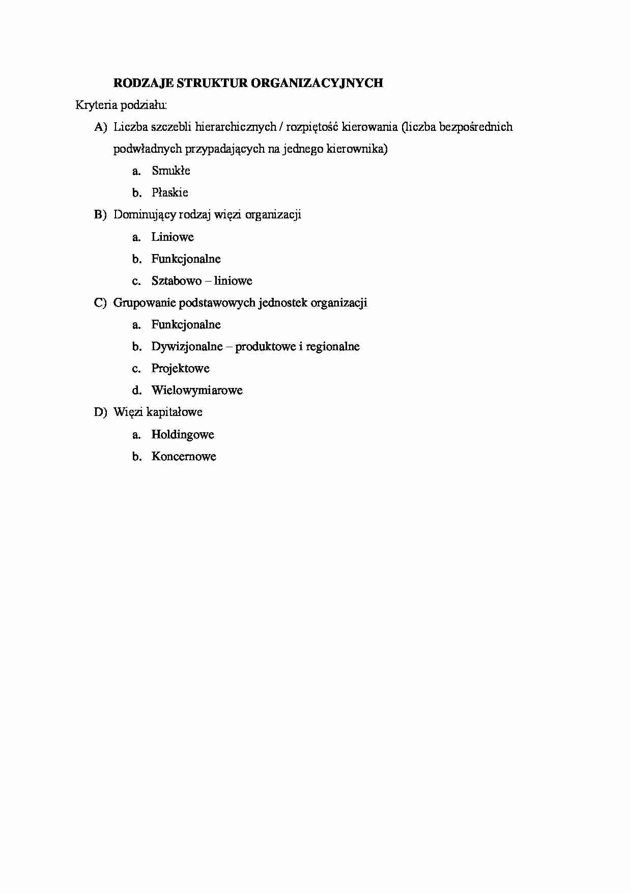 Rodzaje struktur organizacyjnych. - strona 1