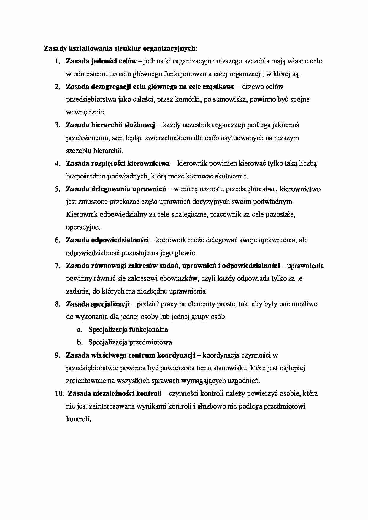 Zasady kształtowania struktur organizacyjnych - strona 1