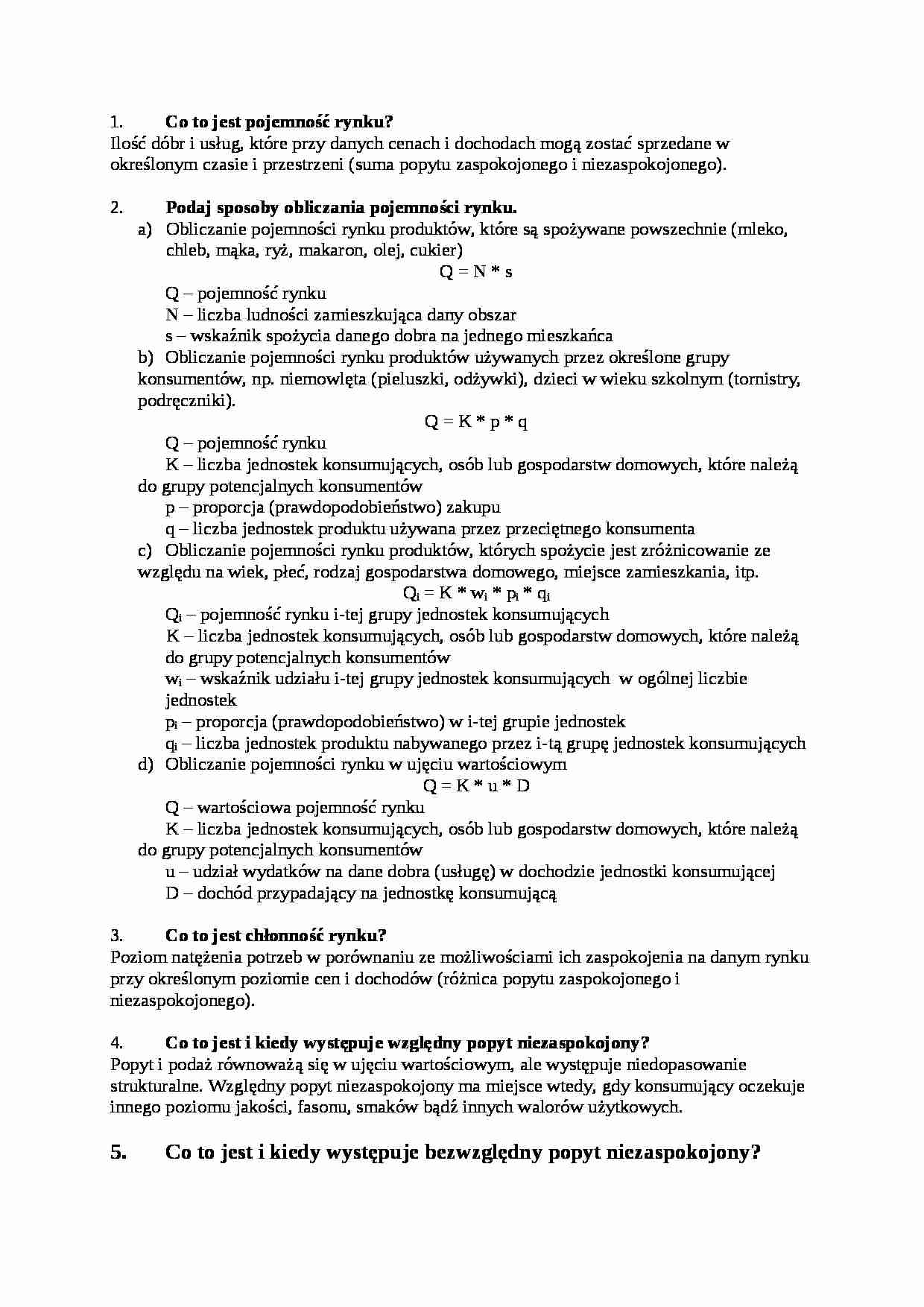 Pytania i odpowiedzi na egzamin - Pojemność rynku - strona 1