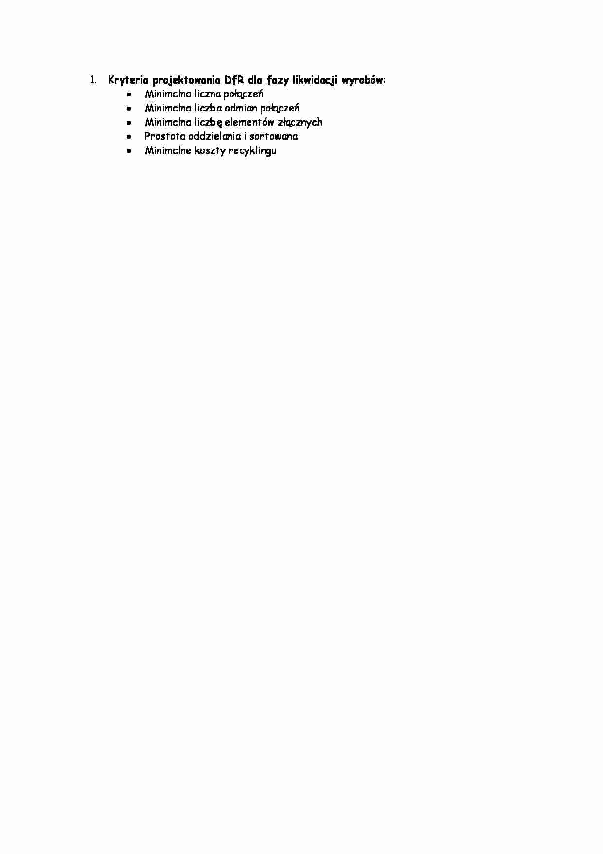 Kryteria projektowania DfR dla fazy likwidacji wyrobów - strona 1