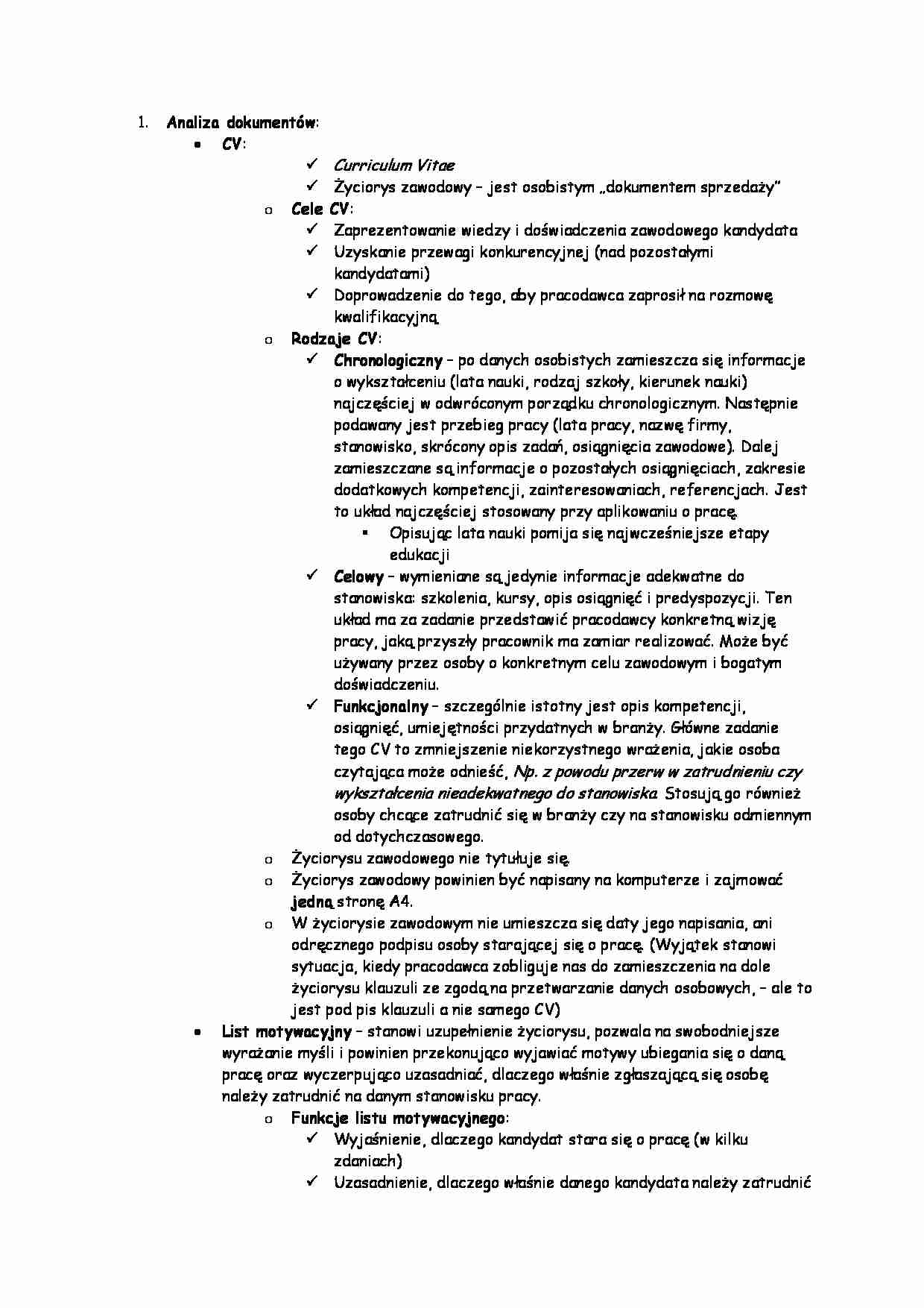 Zarządzanie zasoabmi ludzkimi - Analiza dokumentów - strona 1