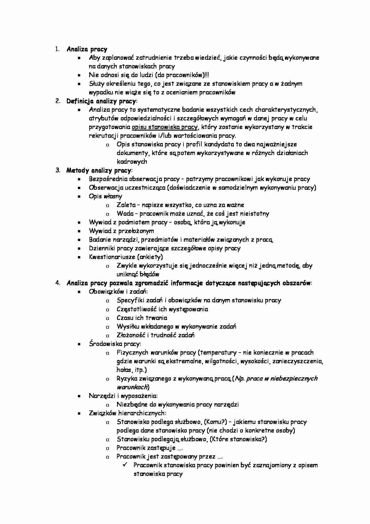 Zarządzanie zasobami ludzkimi - Analiza pracy - strona 1