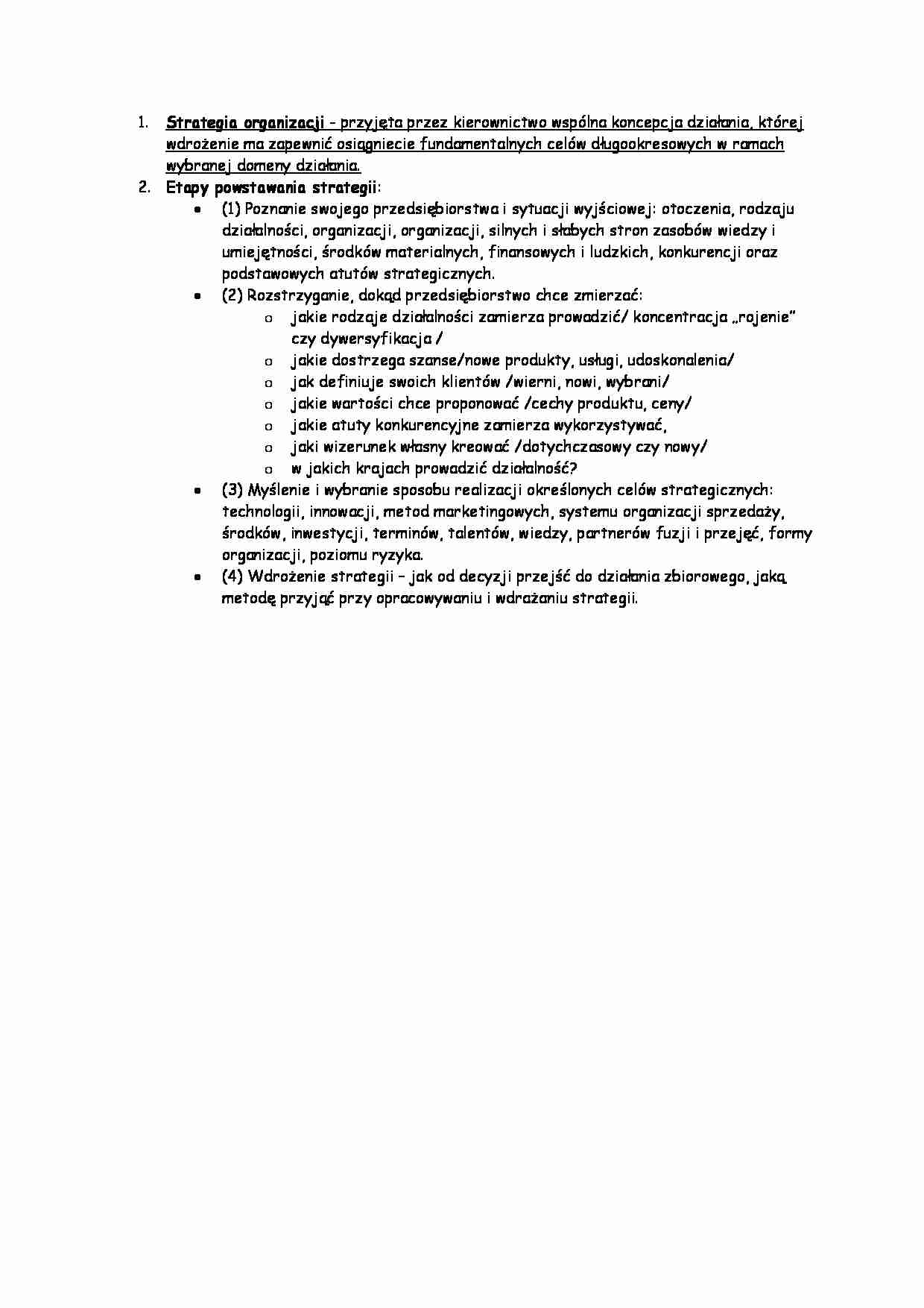 Zarządzanie zasobami ludzkimi - Strategia organizacji - strona 1