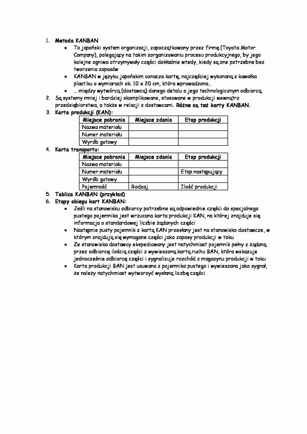 Logistyka produkcji - Metoda KANBAN - strona 1