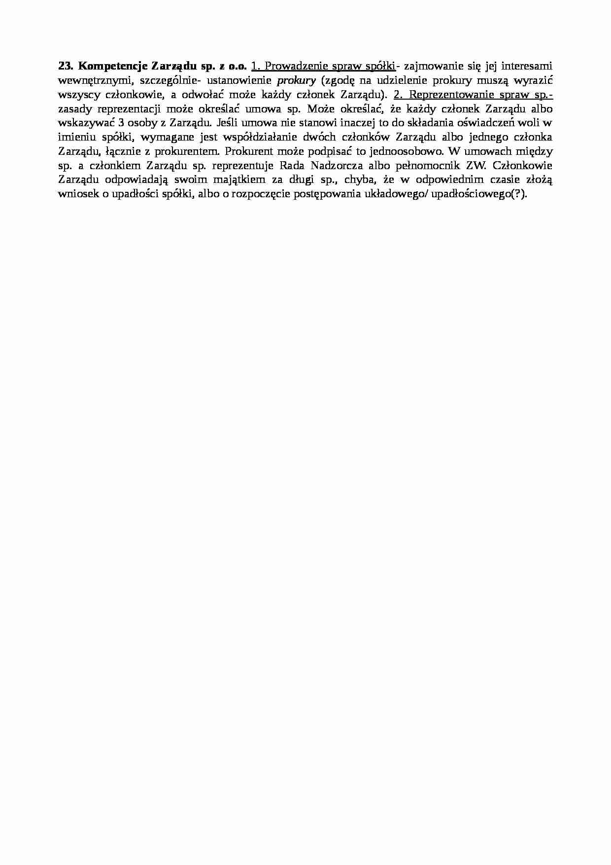 Kompetencje Zarządu sp. z o.o. - strona 1