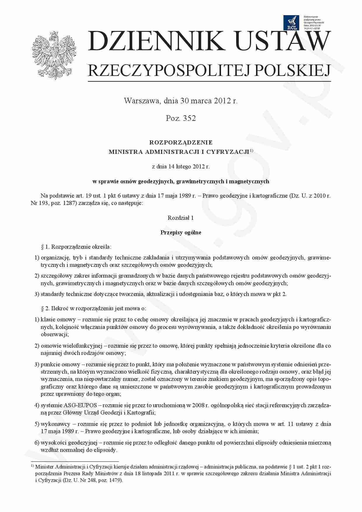 Rozporządzenie ministra administracji i cyfryzacji  - strona 1