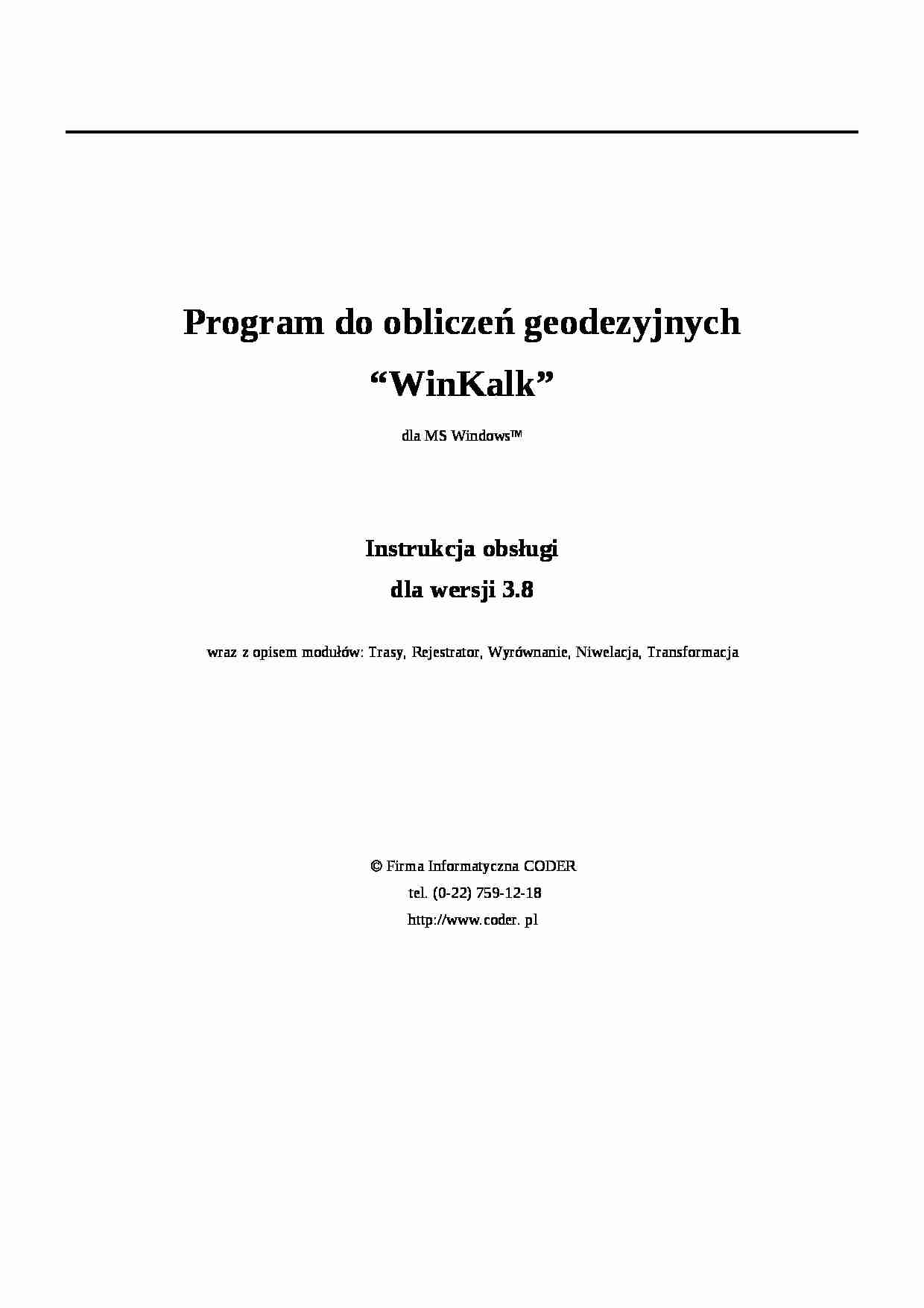 Program do obliczeń geodezyjnych “WinKalk” - strona 1