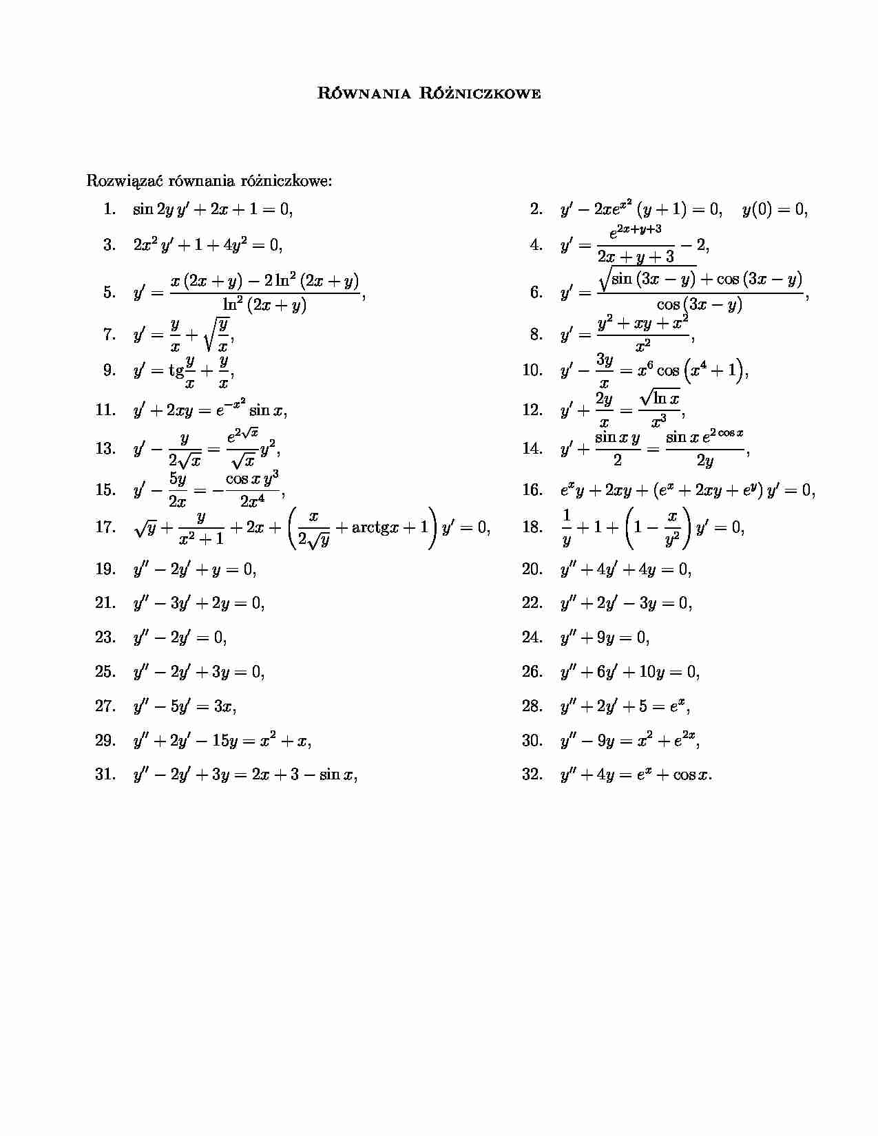 Równania różniczkowe - zadania - strona 1