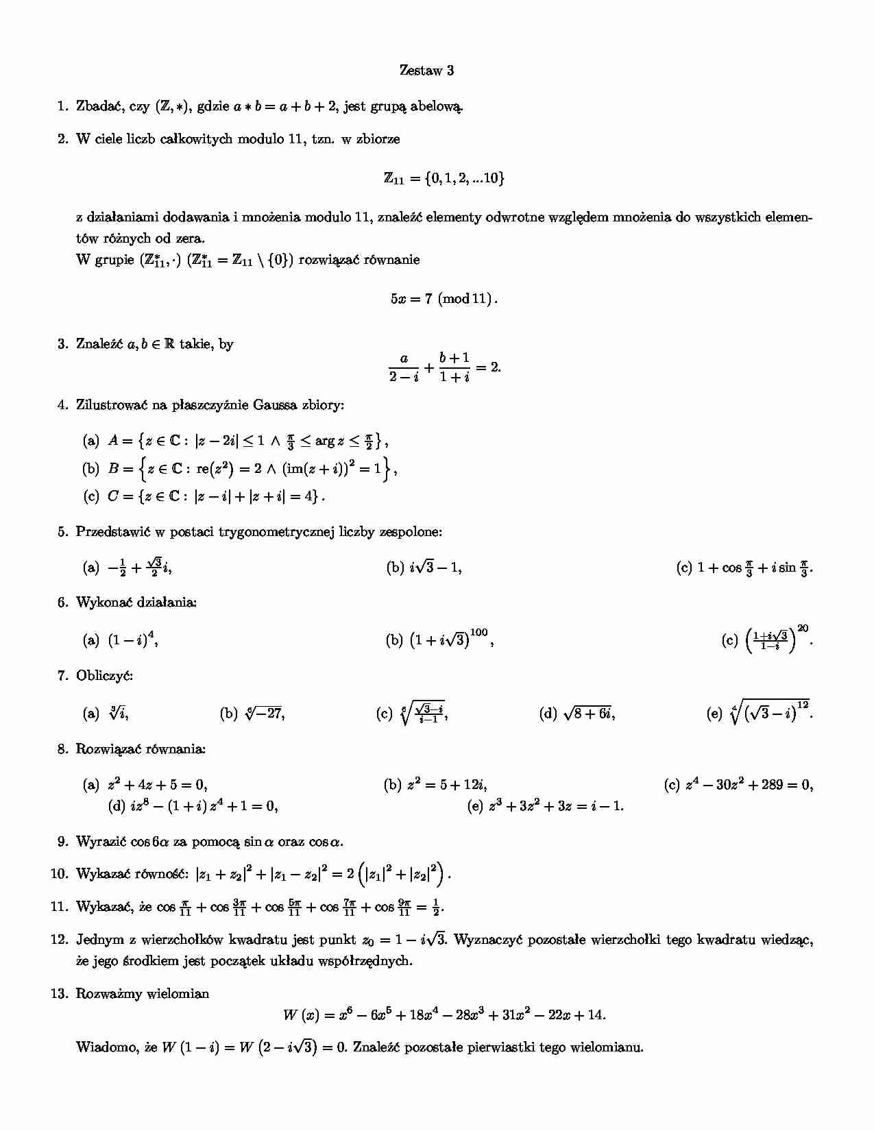 Matematyka - zestaw 3 - Liczby zespolone - strona 1