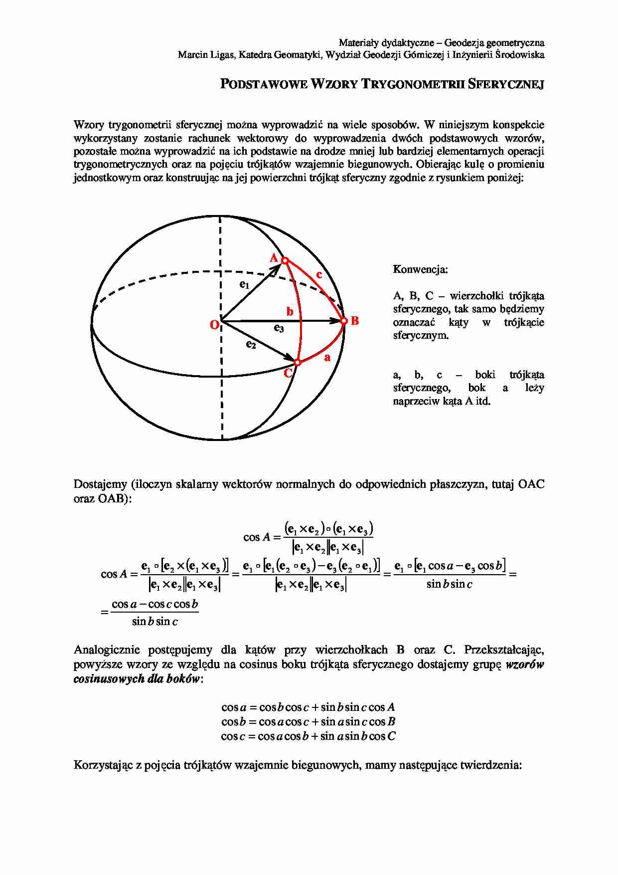Geodezja geometryczna - materiały dydaktyczne  - strona 1