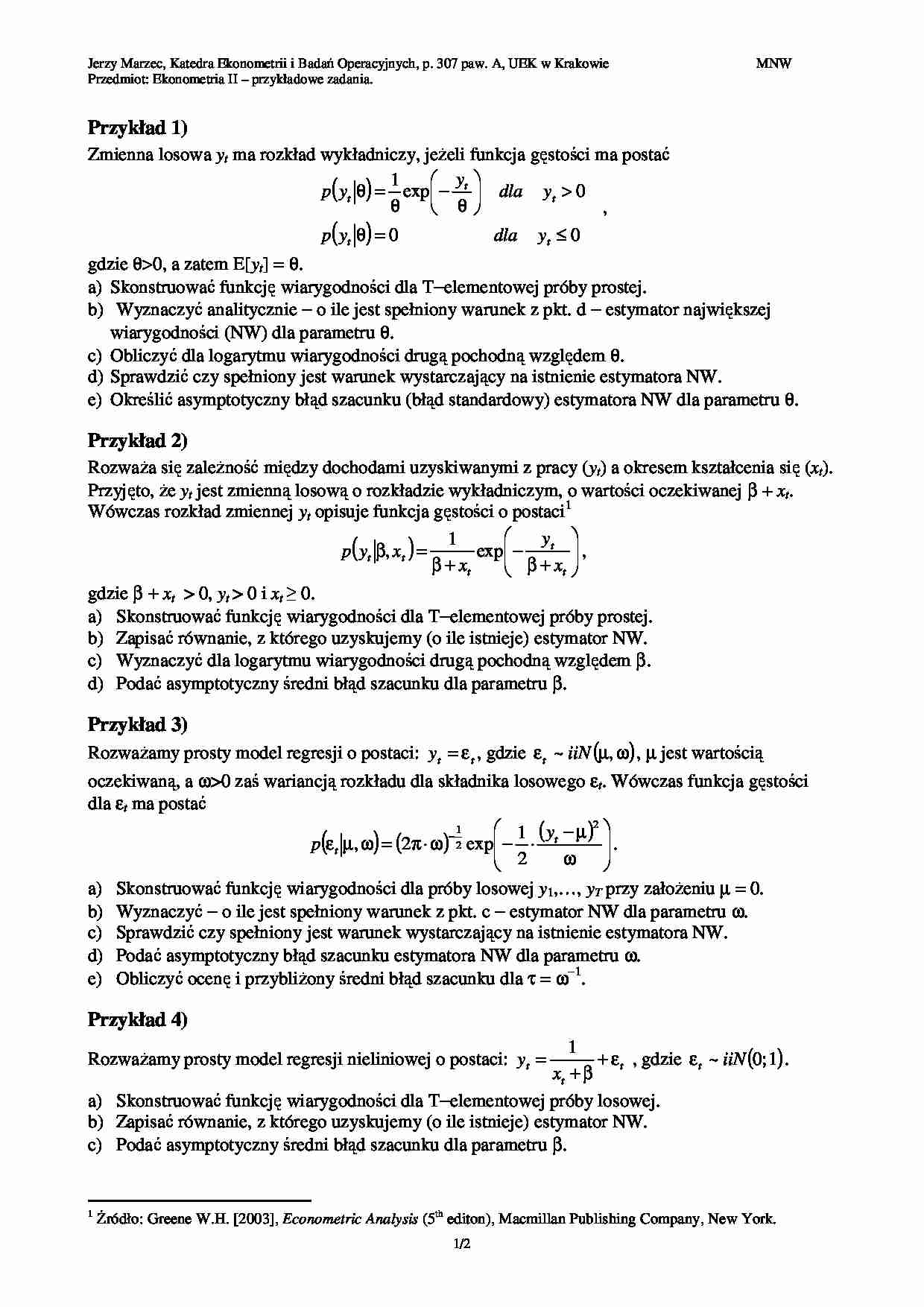Przykładowe zadania z ekonometrii. 2 - strona 1