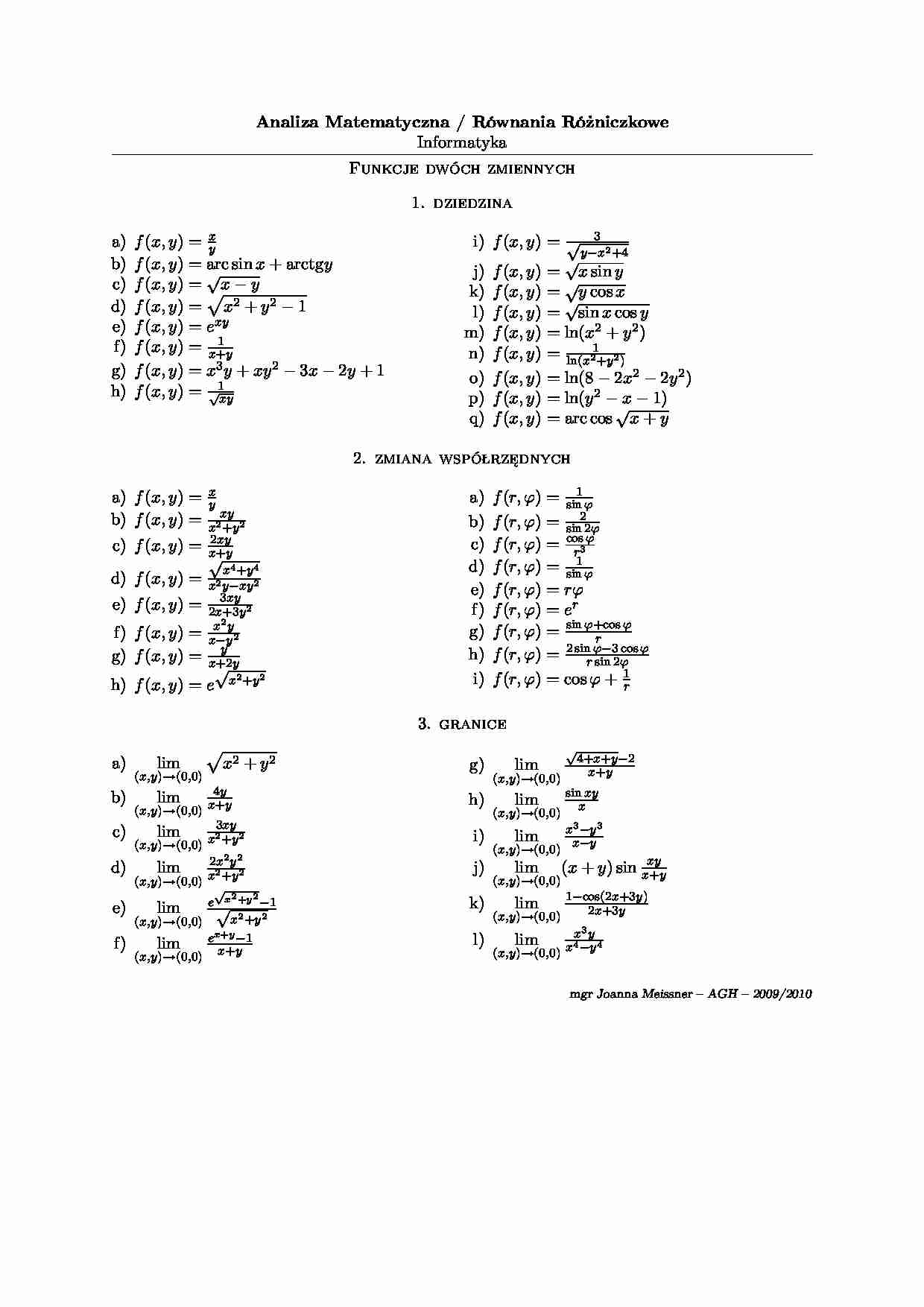 Funkcje dwóch zmiennych - wzory - strona 1