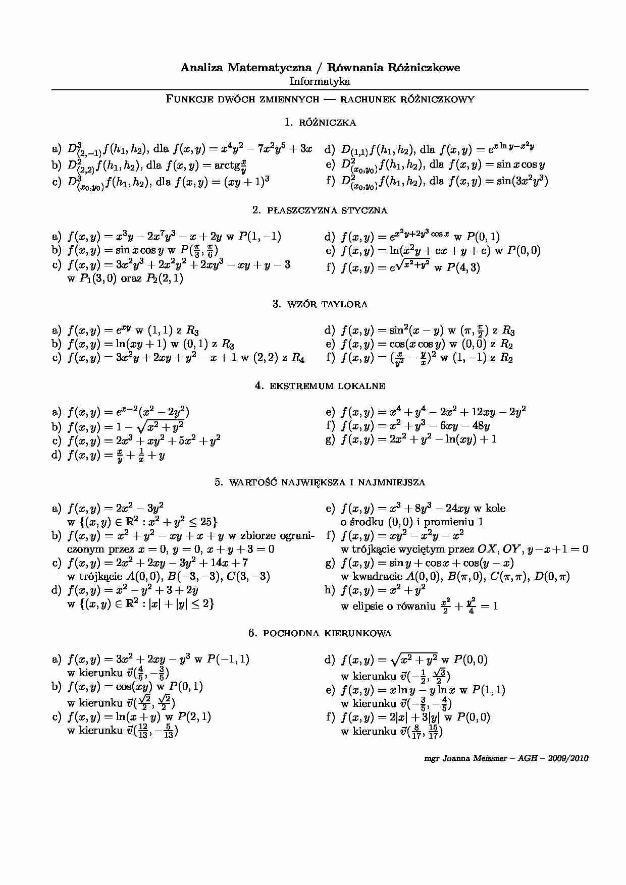 Funkcje dwóch zmiennych — rachunek różniczkowy - strona 1