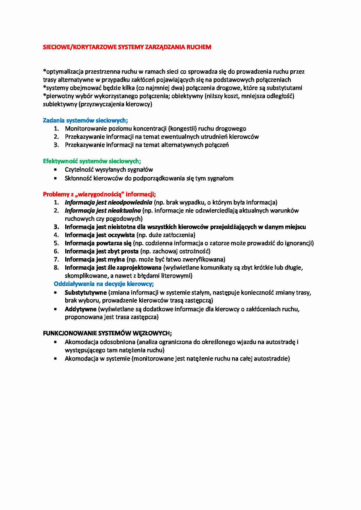 Sieciowe/korytarzowe systemy zarządzania ruchem - strona 1