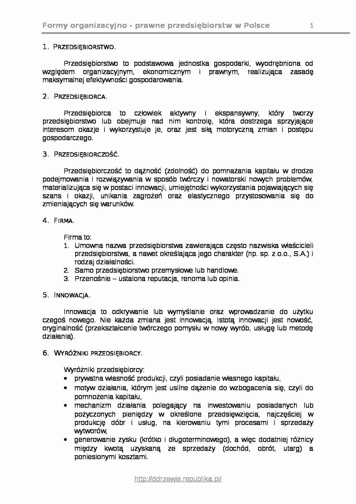 Formy organizacyjno prawne przedsiebiorstw w Polsce - strona 1