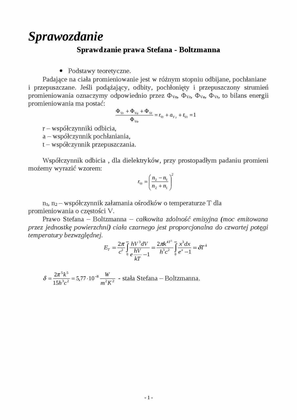  Sprawdzanie prawa Stefana - Boltzmanna - strona 1