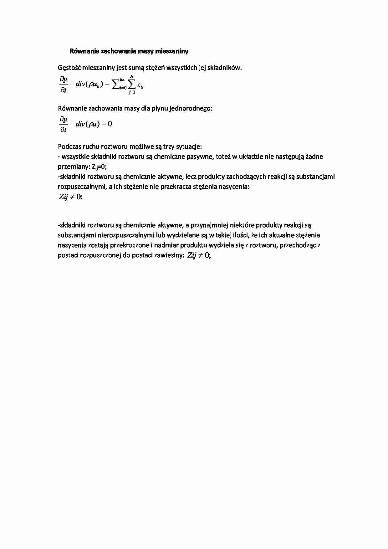 Równanie zachowania masy mieszaniny - strona 1