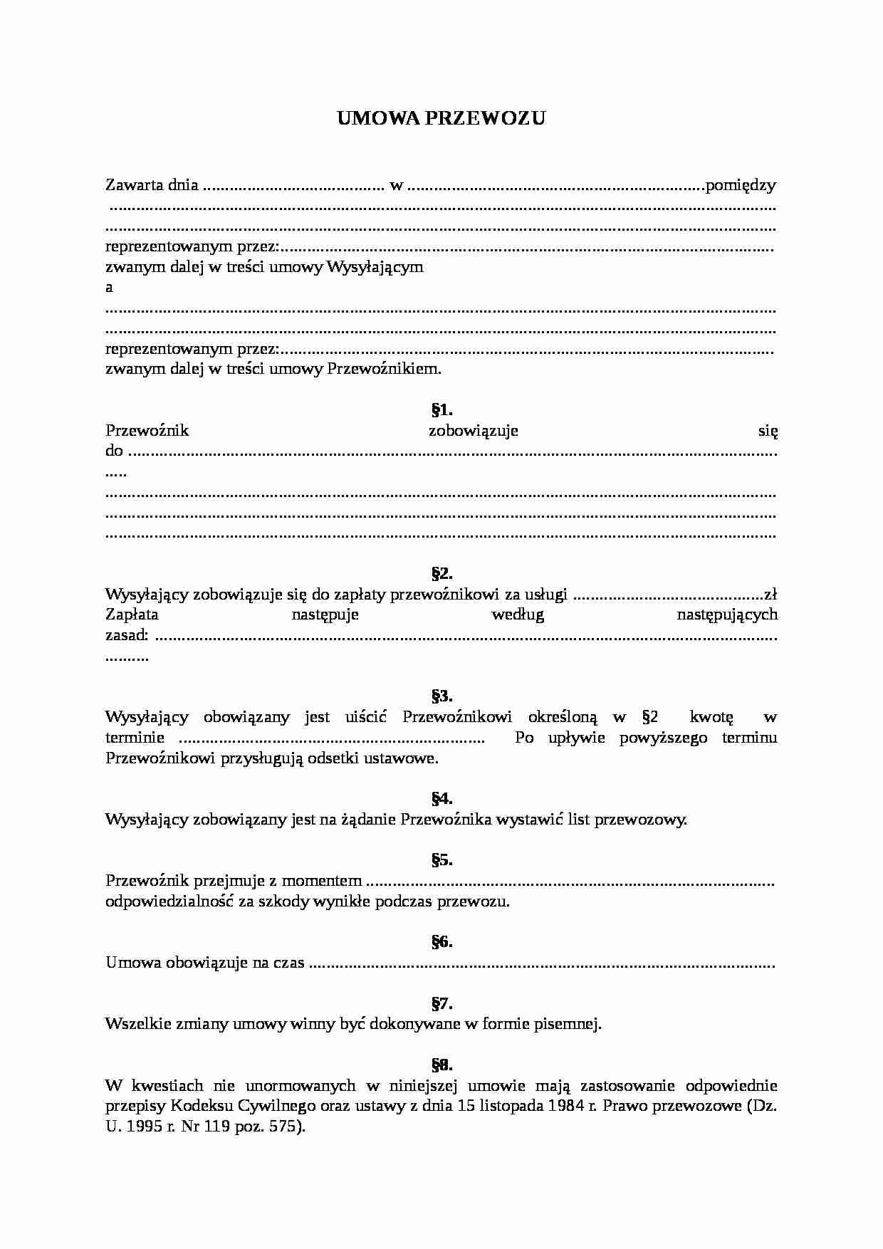 Wzór pisma-Umowa przewozu - strona 1