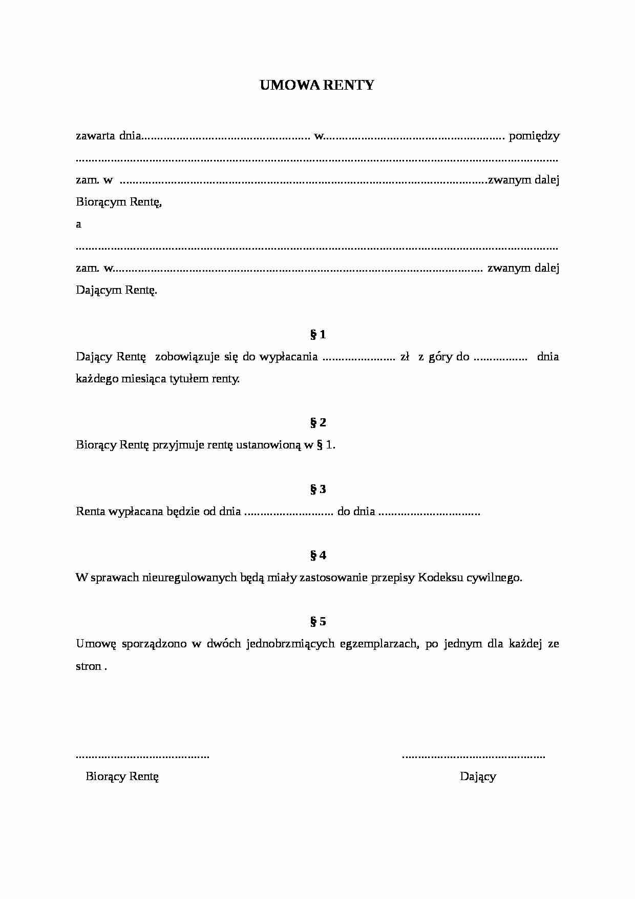 Wzór pisma-Umowa renty - strona 1