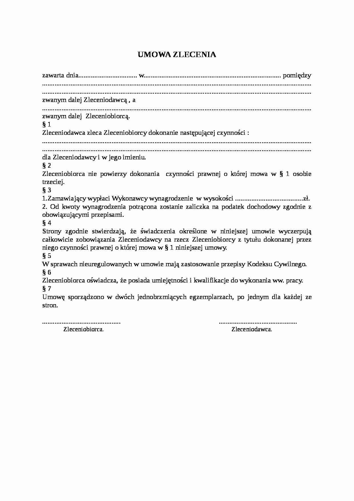 Wzór pisma-Umowa zlecenia - strona 1