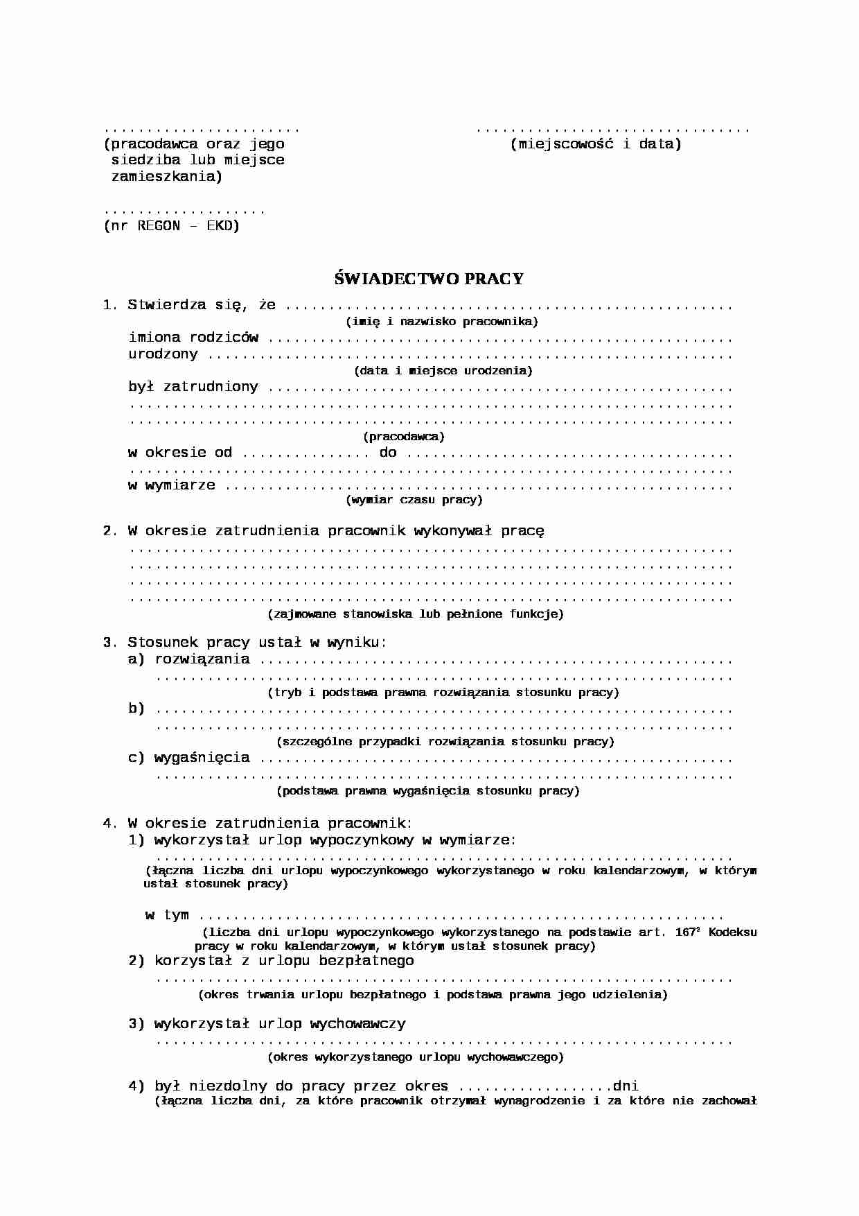 Wzór umowy-Świadectwo pracy - strona 1