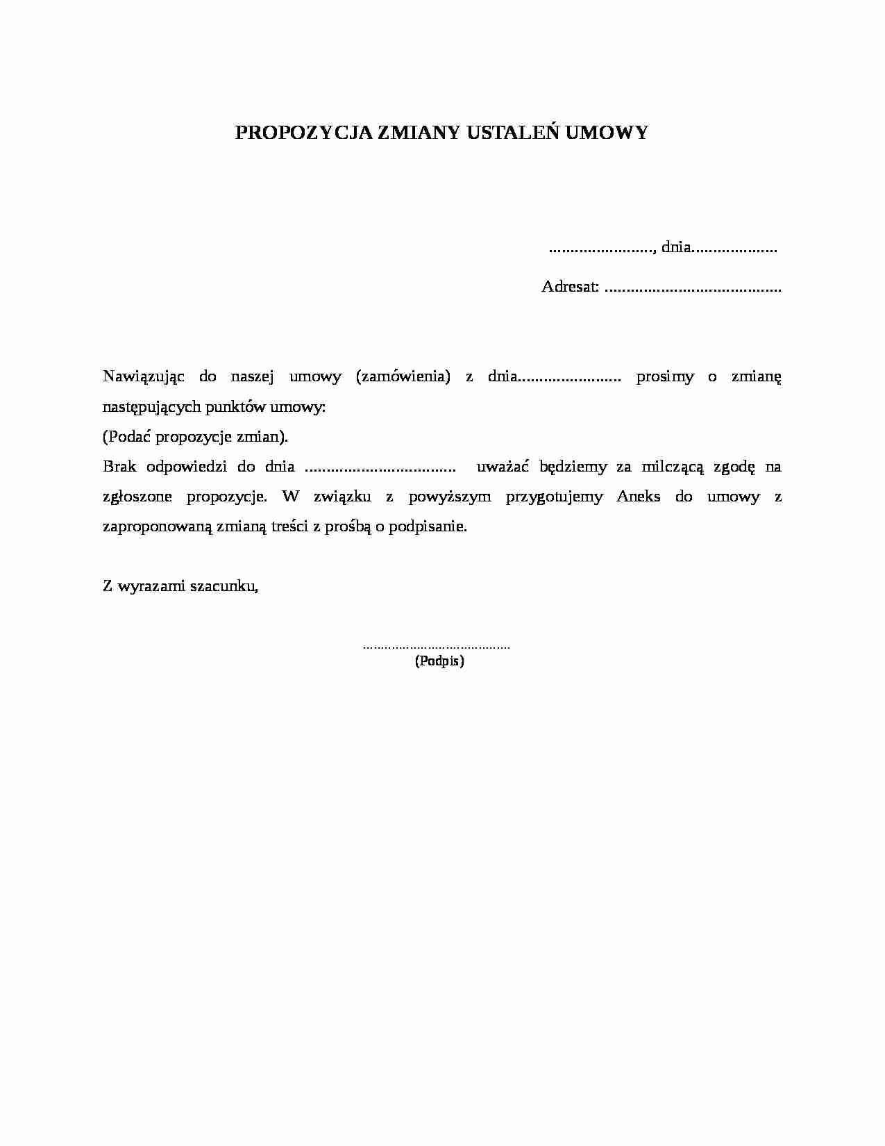 Propozycja zmiany ustaleń umowy - strona 1