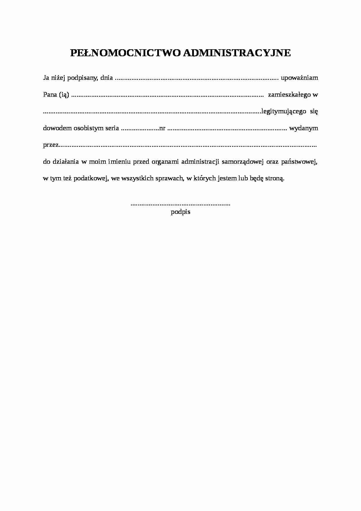 Wzór-Pełnomocnictwo administracyjne - strona 1