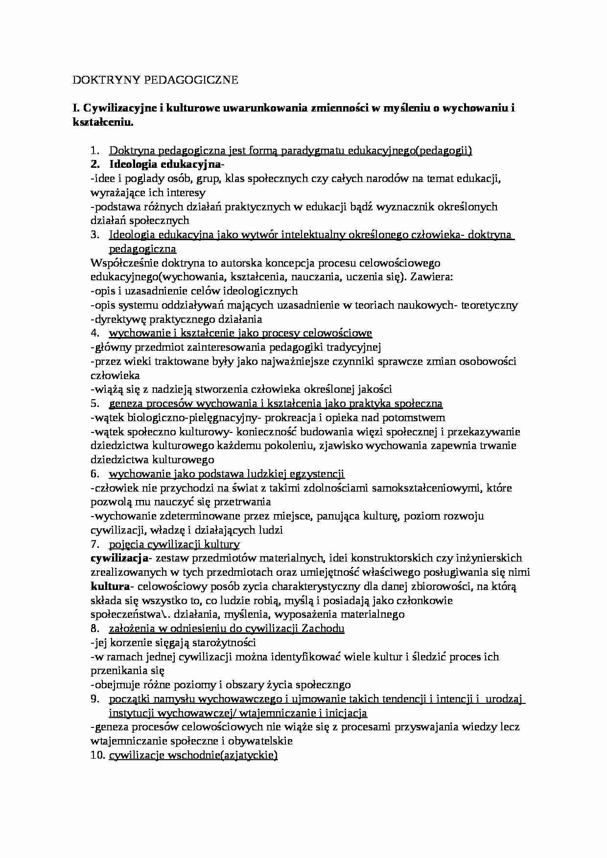 doktryny pedagogiczne -Helena Ostrowicka -wykłady - strona 1