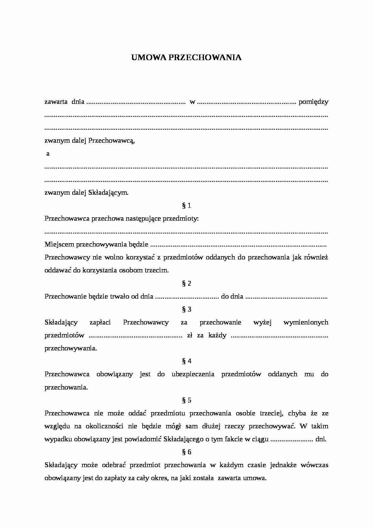 Wzór-Umowa przechowania - strona 1