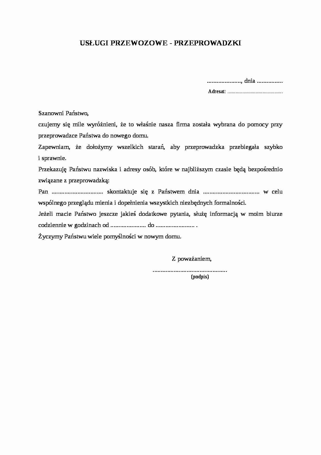 Wzór-Usługi przewozowe - przeprowadzki - strona 1
