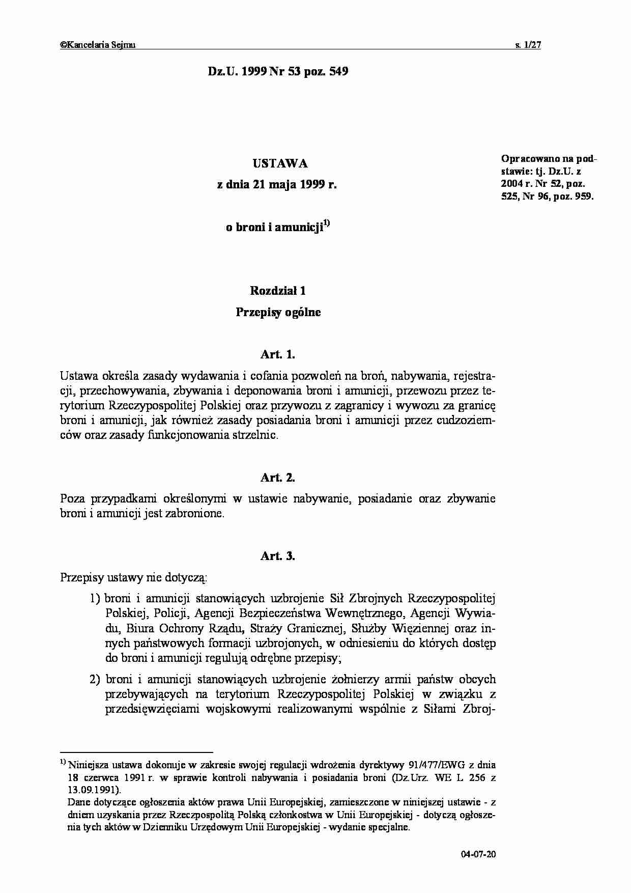 Ustawa o broni i amunicji - strona 1