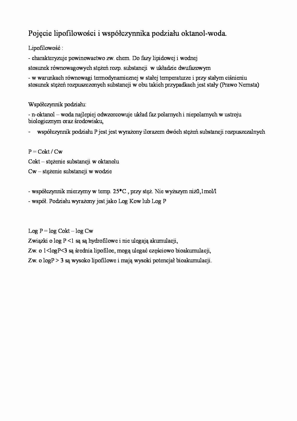 Pojęcie lipofilowości i współczynnika podziału oktanol-woda - strona 1