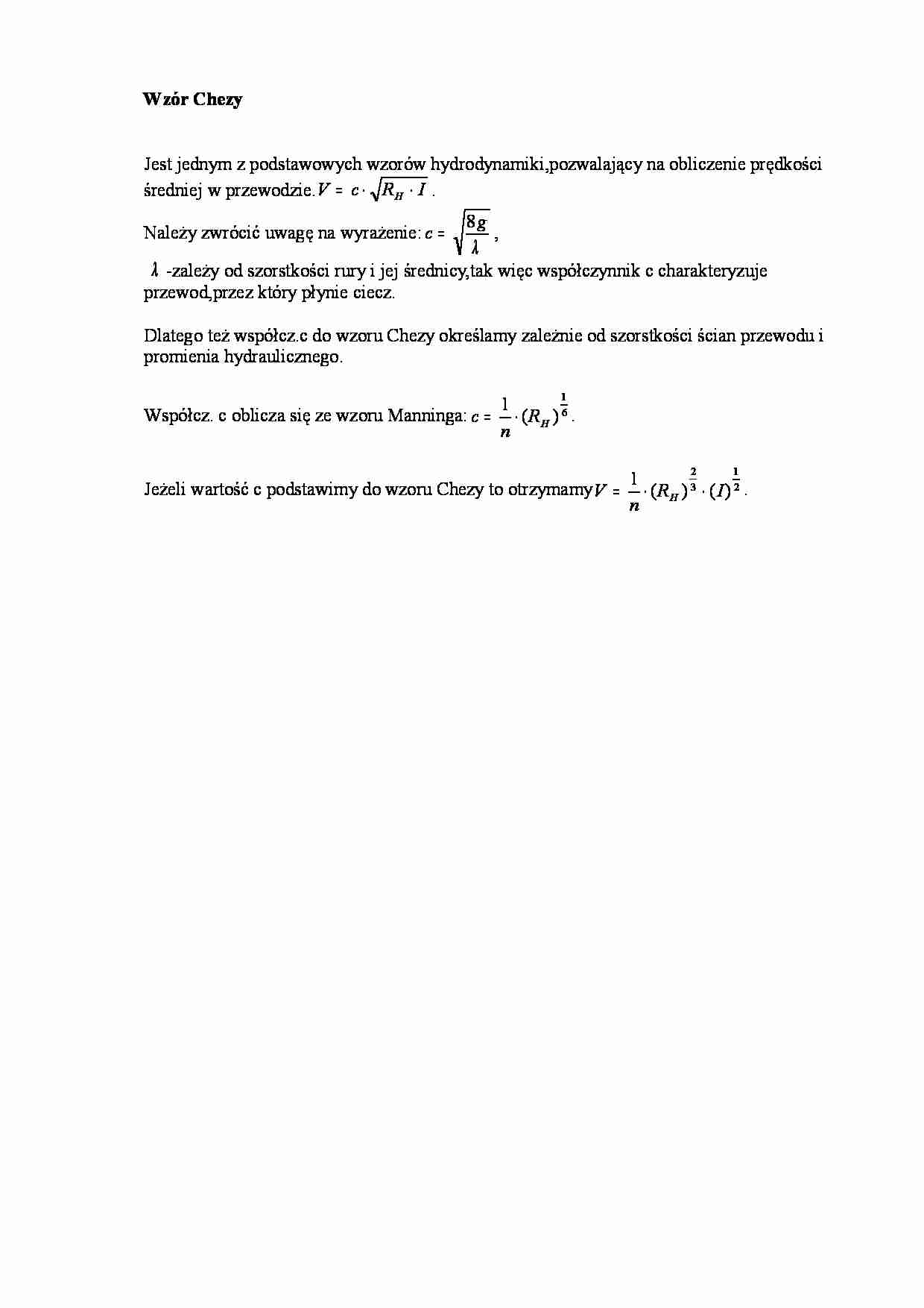 Wzór Chezy - opracowanie - strona 1