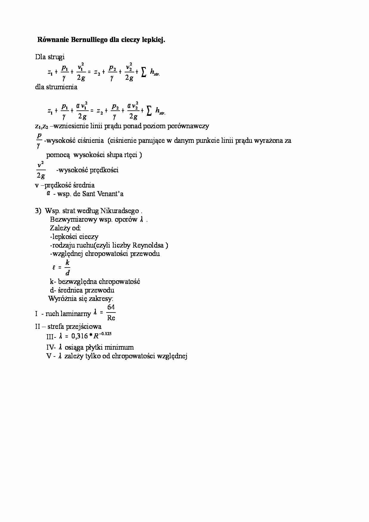 Równanie Bernulliego dla cieczy lepkiej - strona 1